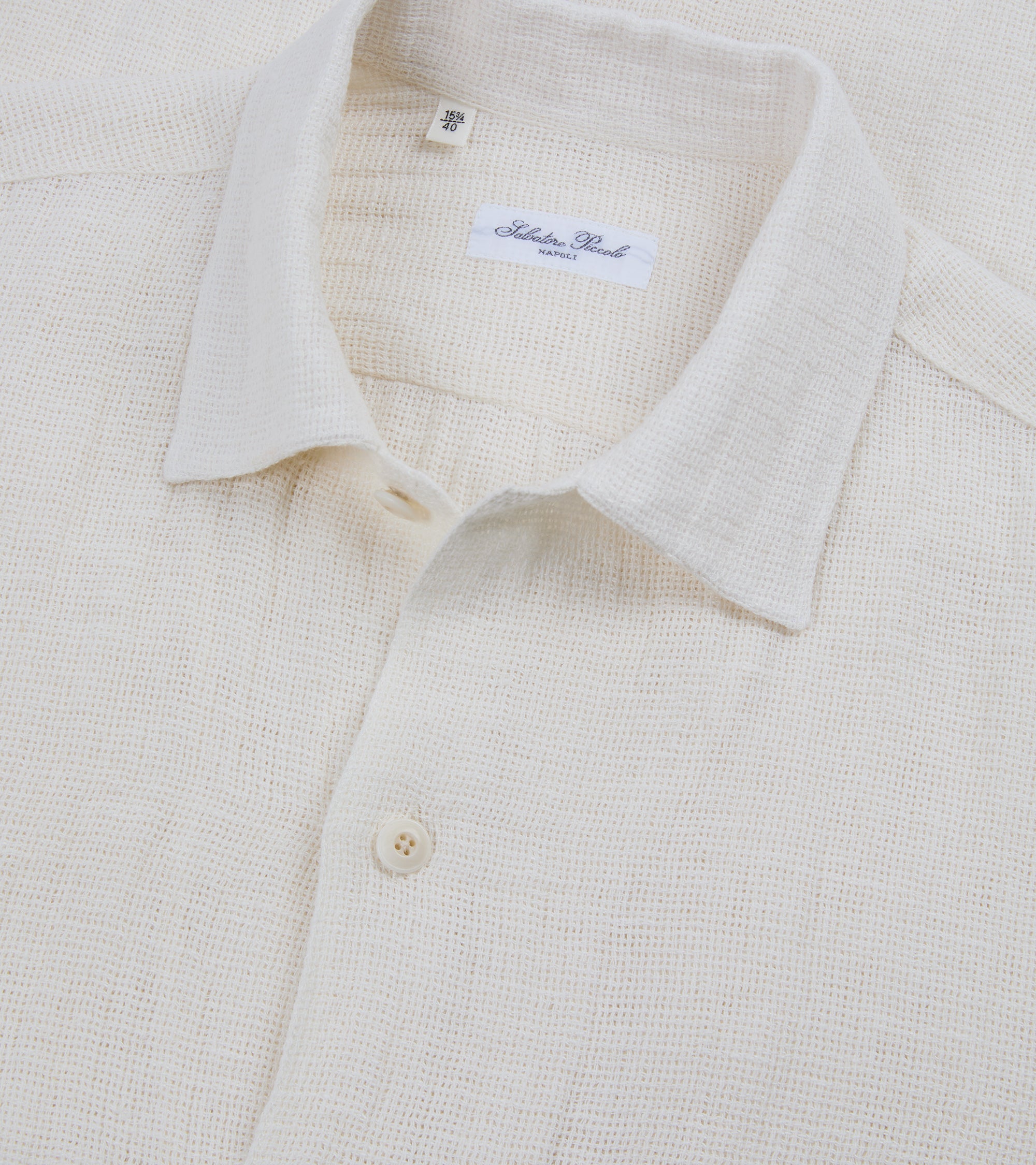 Salvatore Piccolo Cotton Linen Mesh Camp Collar Shirt: Ecru