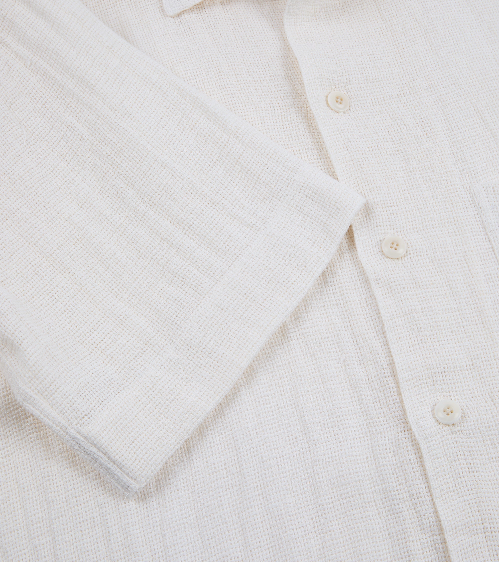 Salvatore Piccolo Cotton Linen Mesh Camp Collar Shirt: Ecru