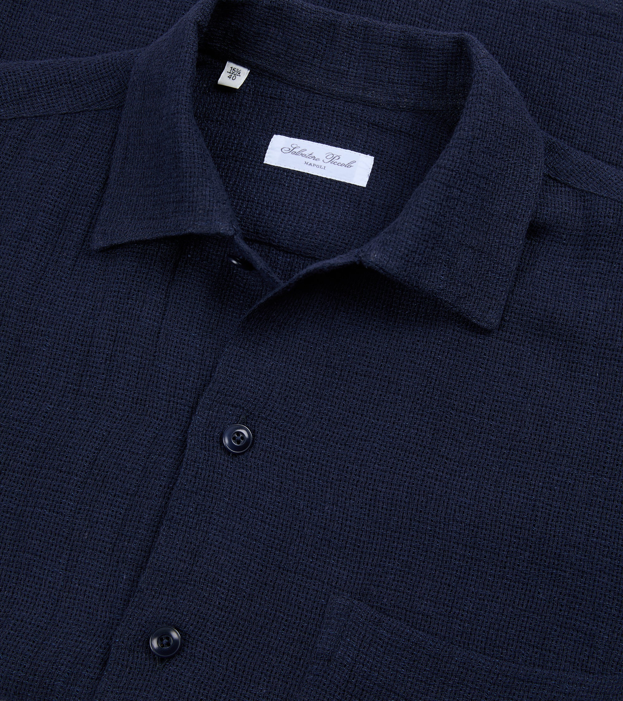 Salvatore Piccolo Cotton Linen Mesh Camp Collar Shirt: Navy