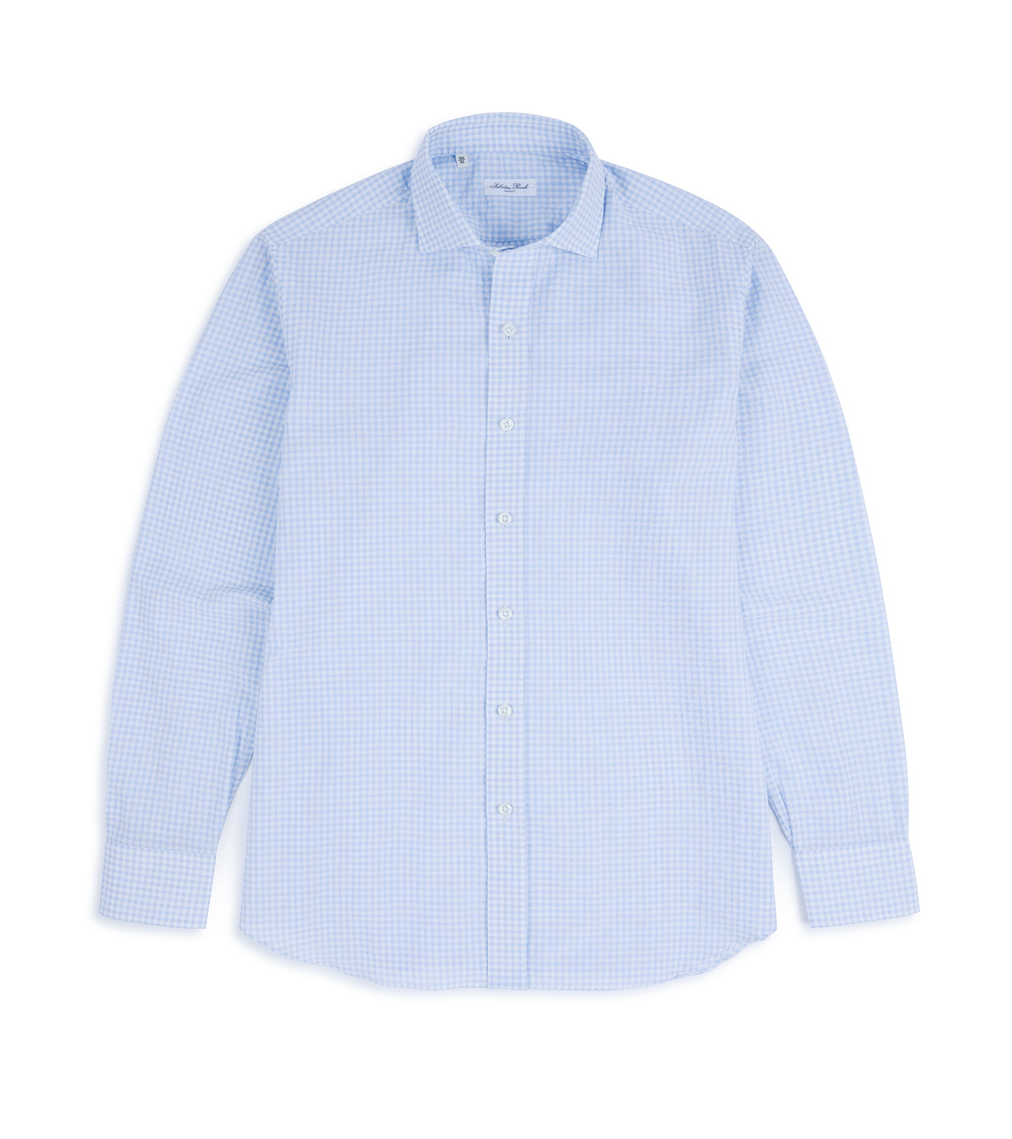 Salvatore Piccolo Seersucker Check Shirt: Pale Blue