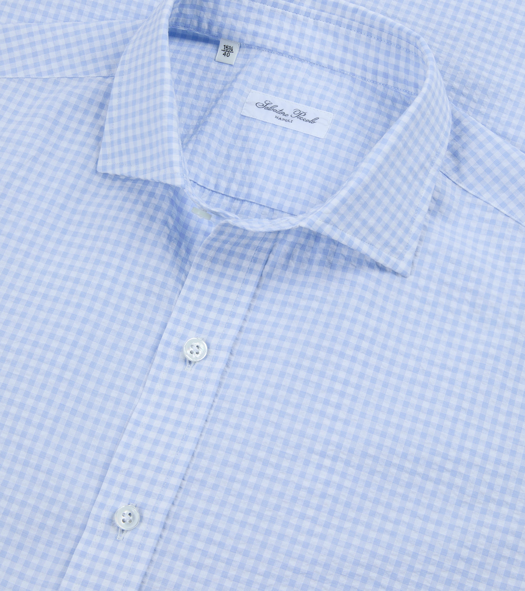 Salvatore Piccolo Seersucker Check Shirt: Pale Blue