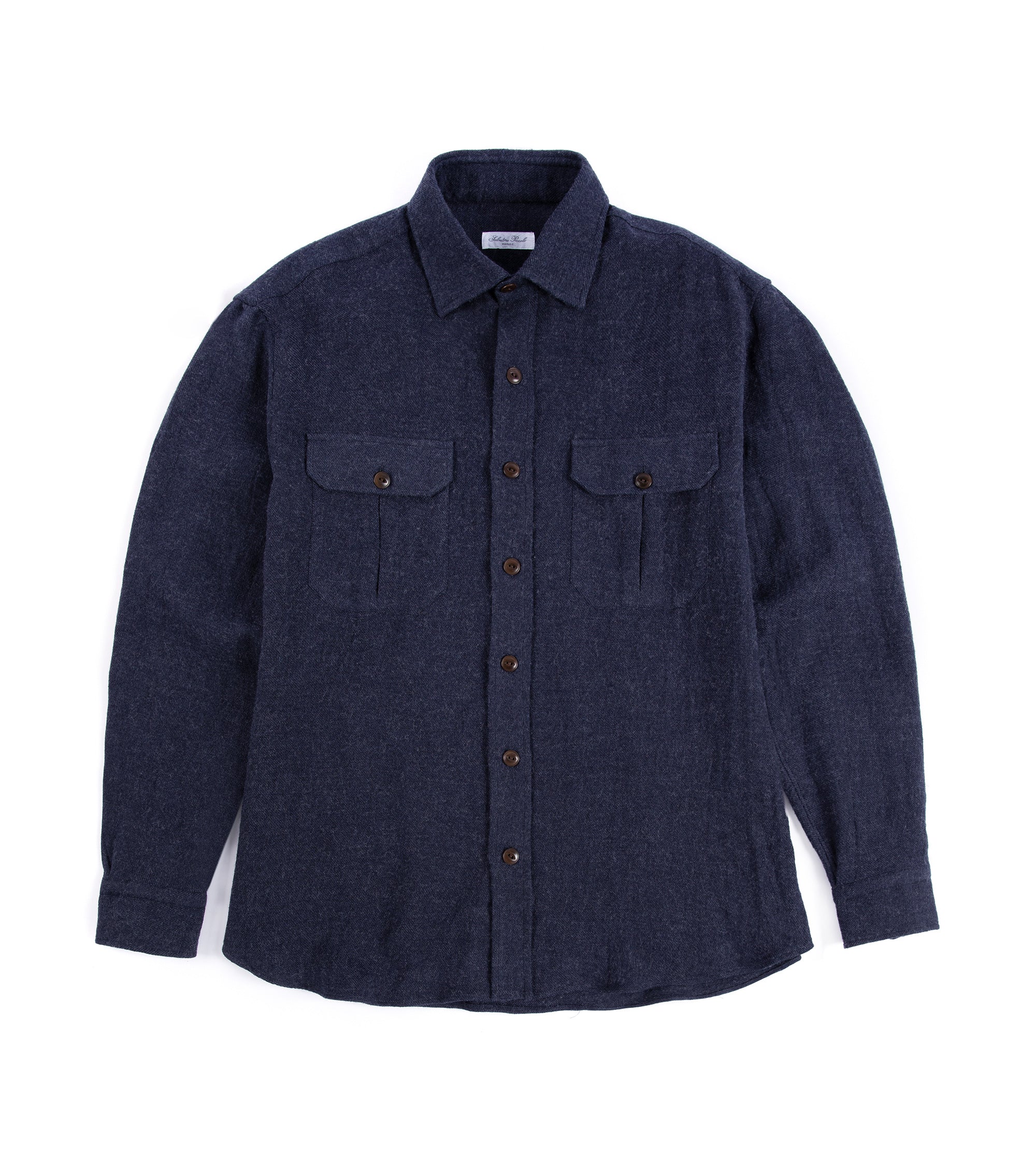 Salvatore Piccolo Wool Linen Military Shirt: Blue