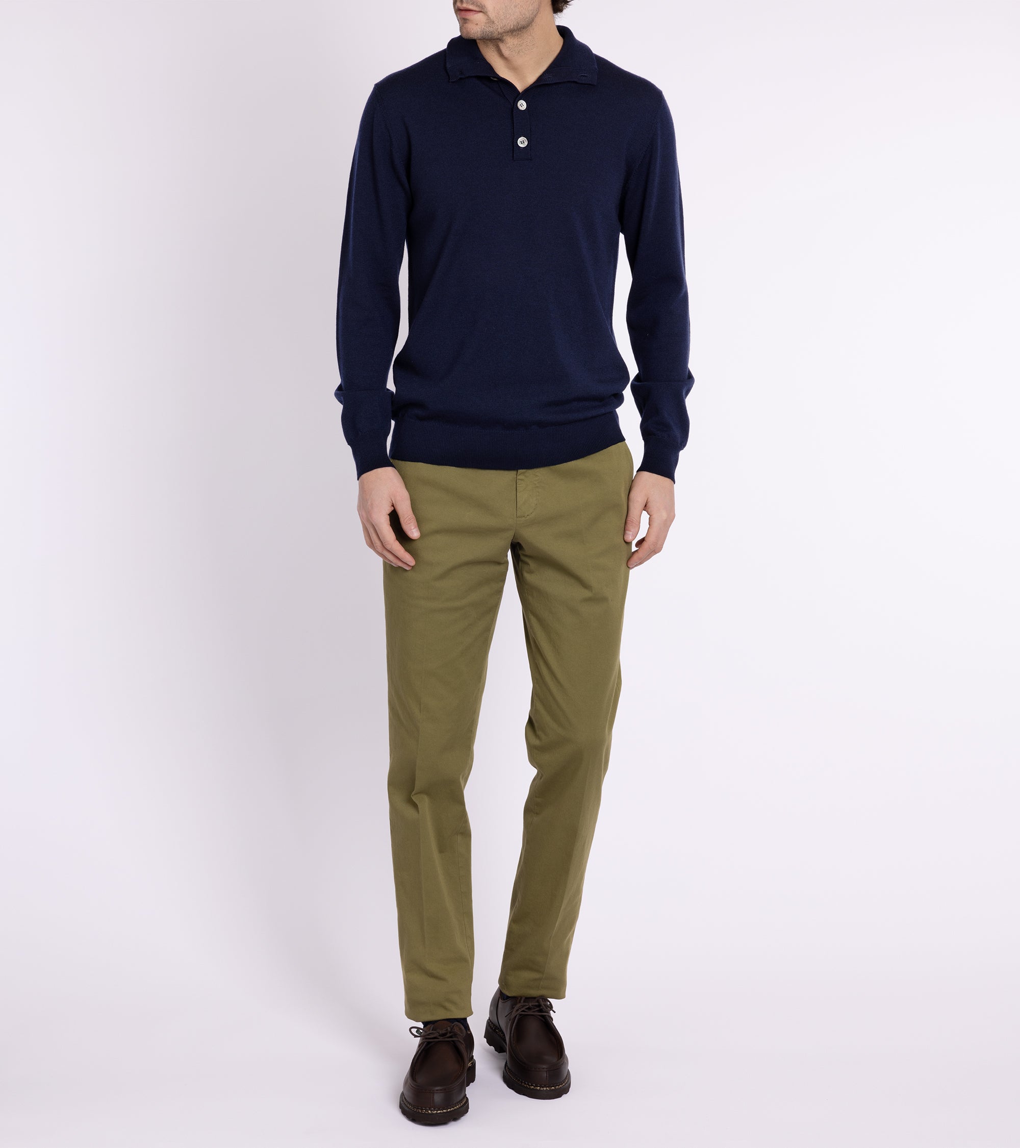 Trunk Bennet Merino Button Neck Sweater: Navy