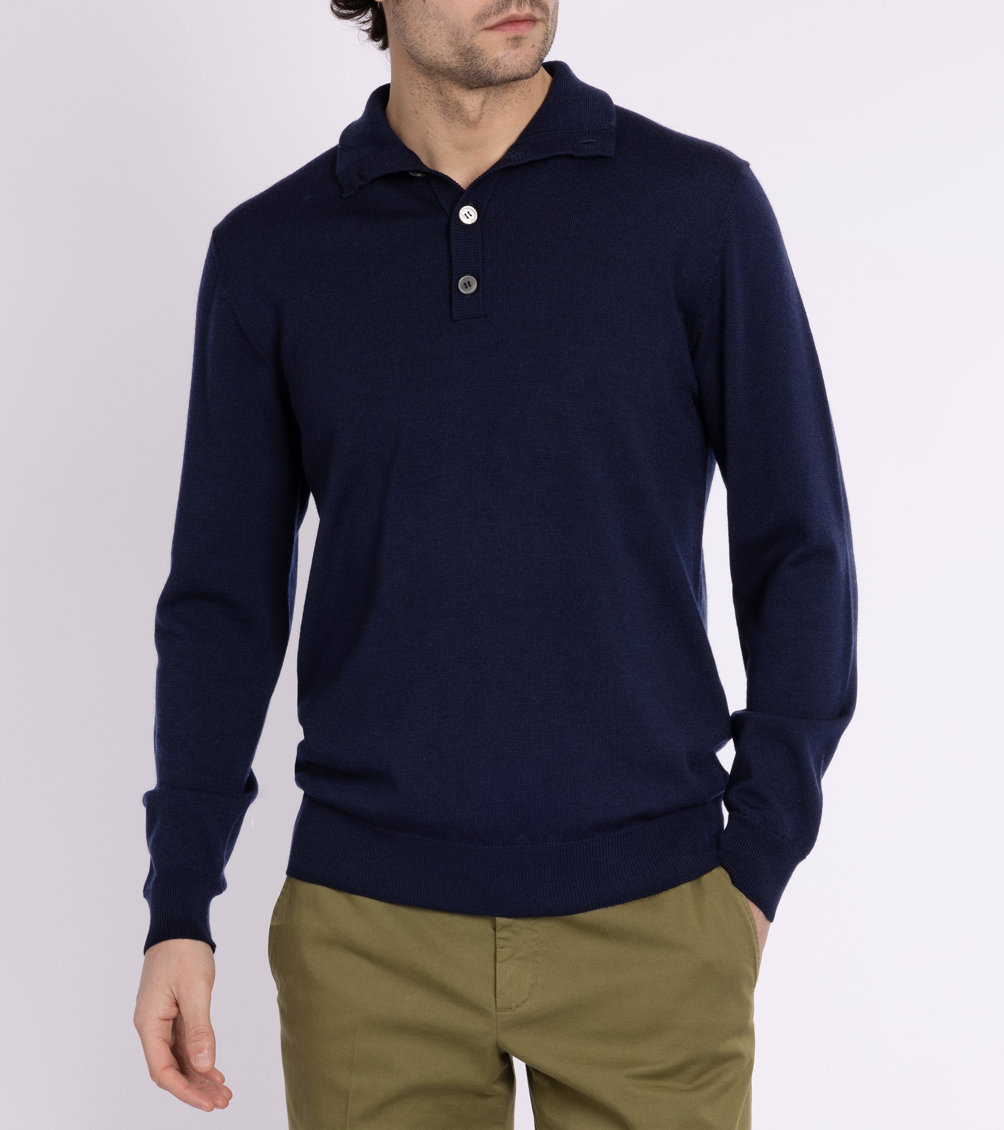 Trunk Bennet Merino Button Neck Sweater: Navy