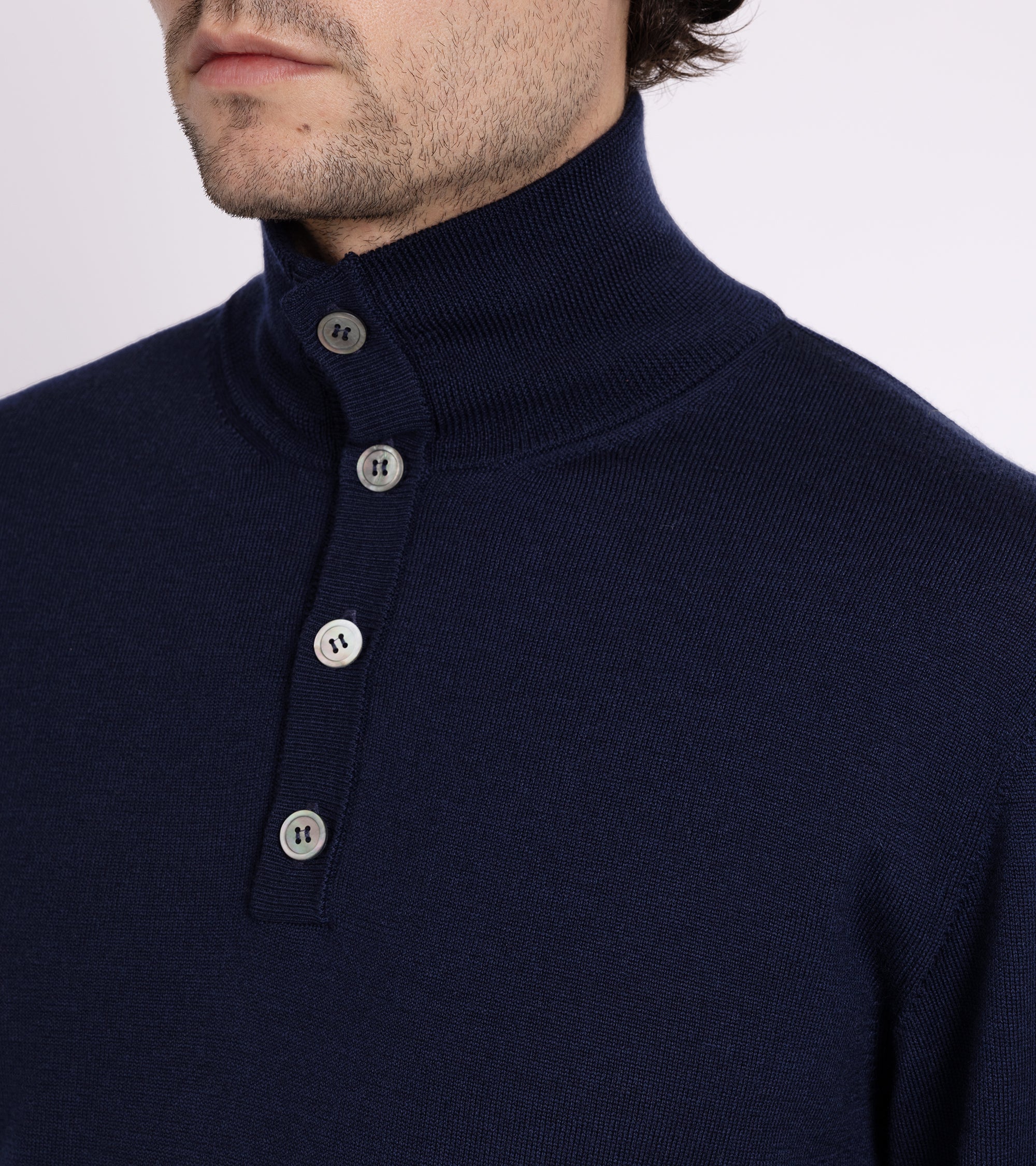 Trunk Bennet Merino Button Neck Sweater: Navy