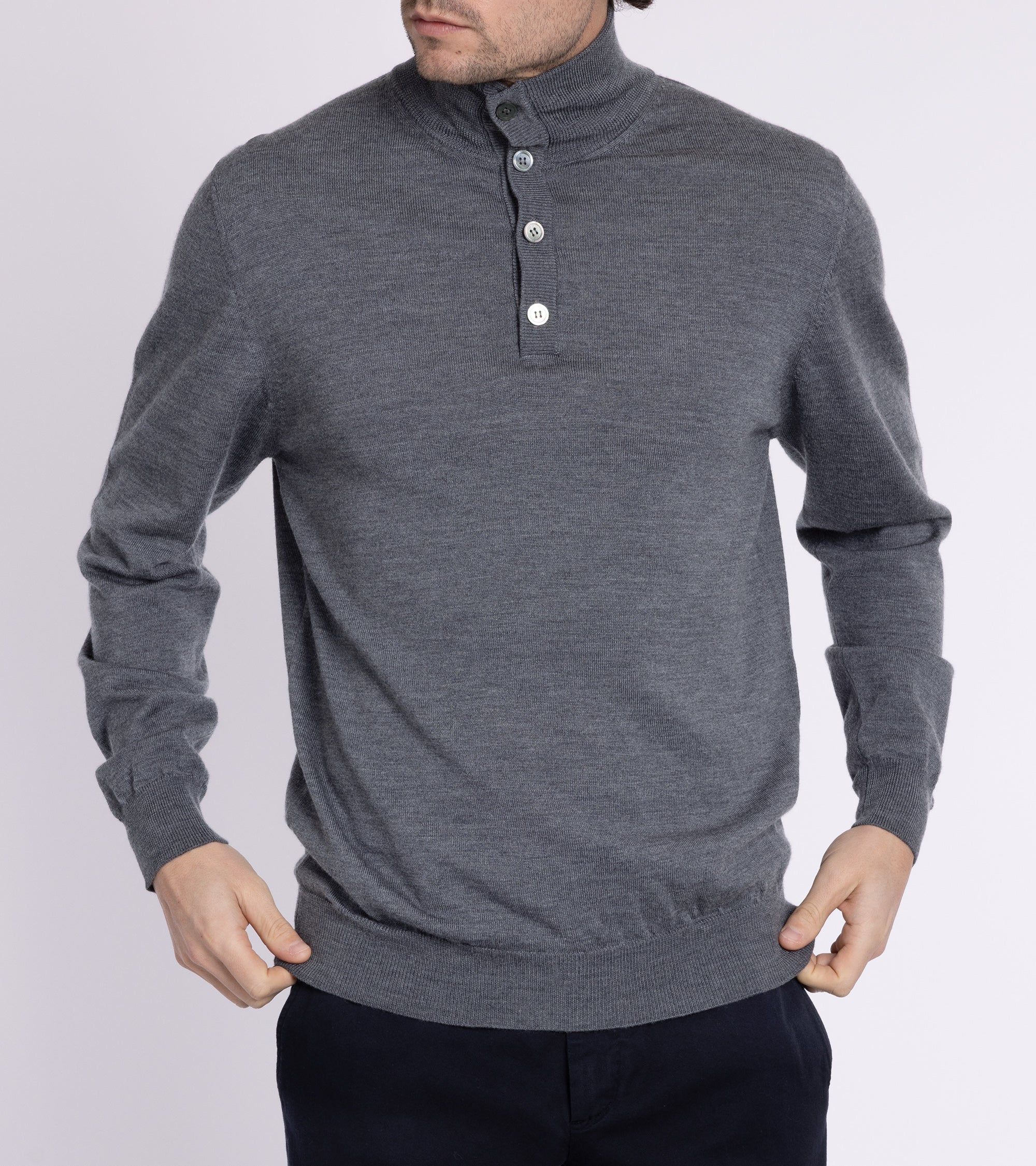 Trunk Bennet Merino Button Neck Sweater: Grey