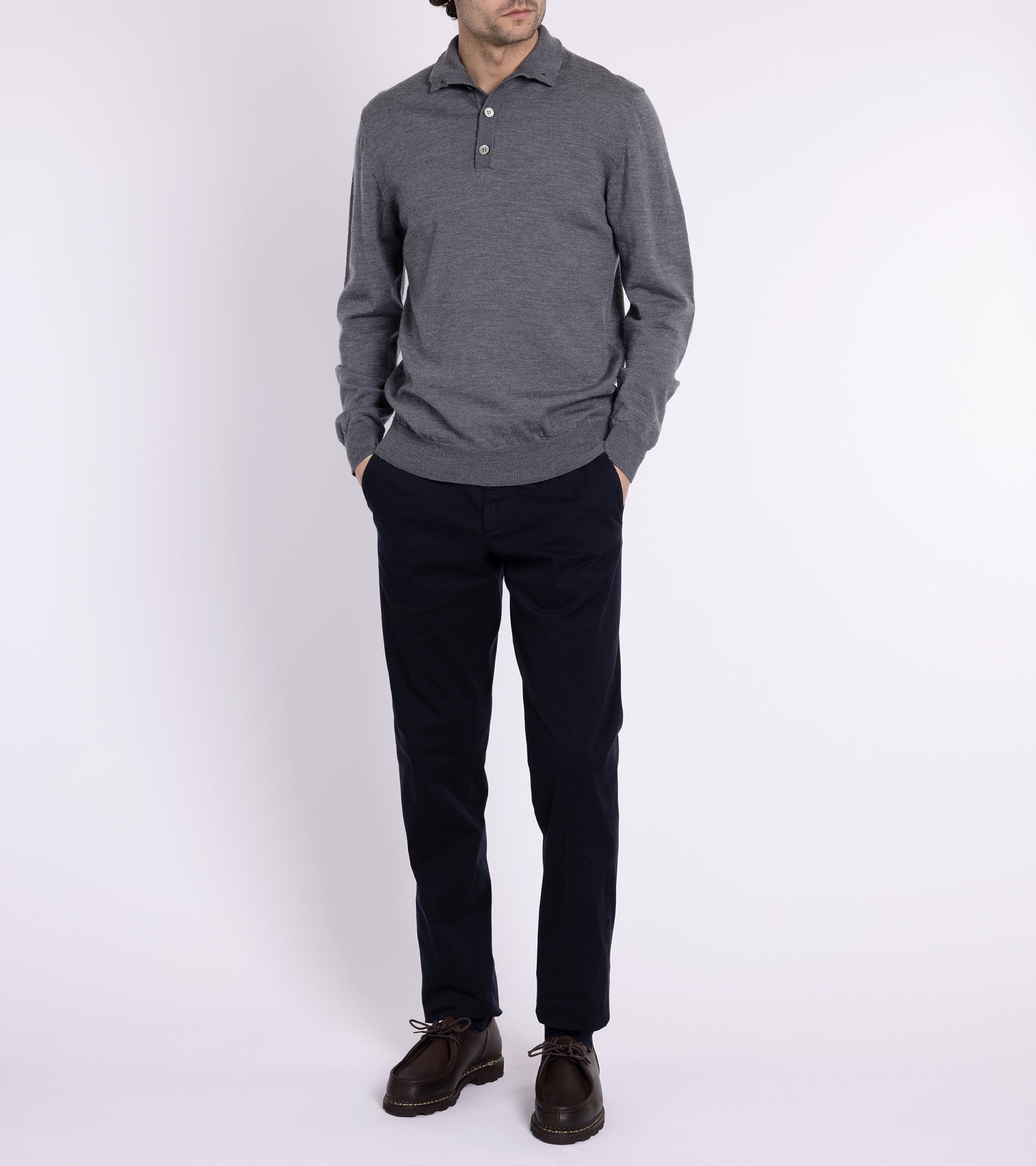 Trunk Bennet Merino Button Neck Sweater: Grey