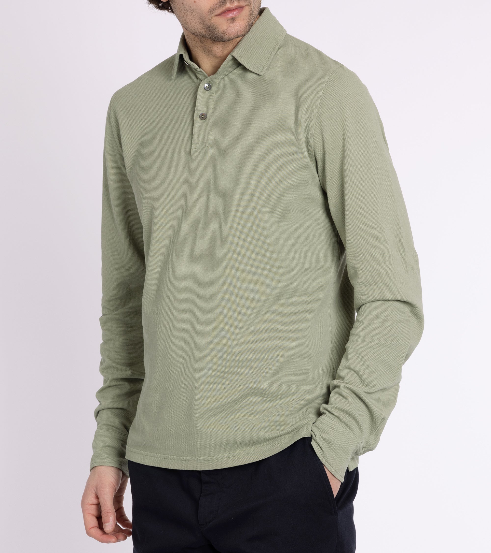 Trunk Moxon Long Sleeve Polo Shirt: Green Tea