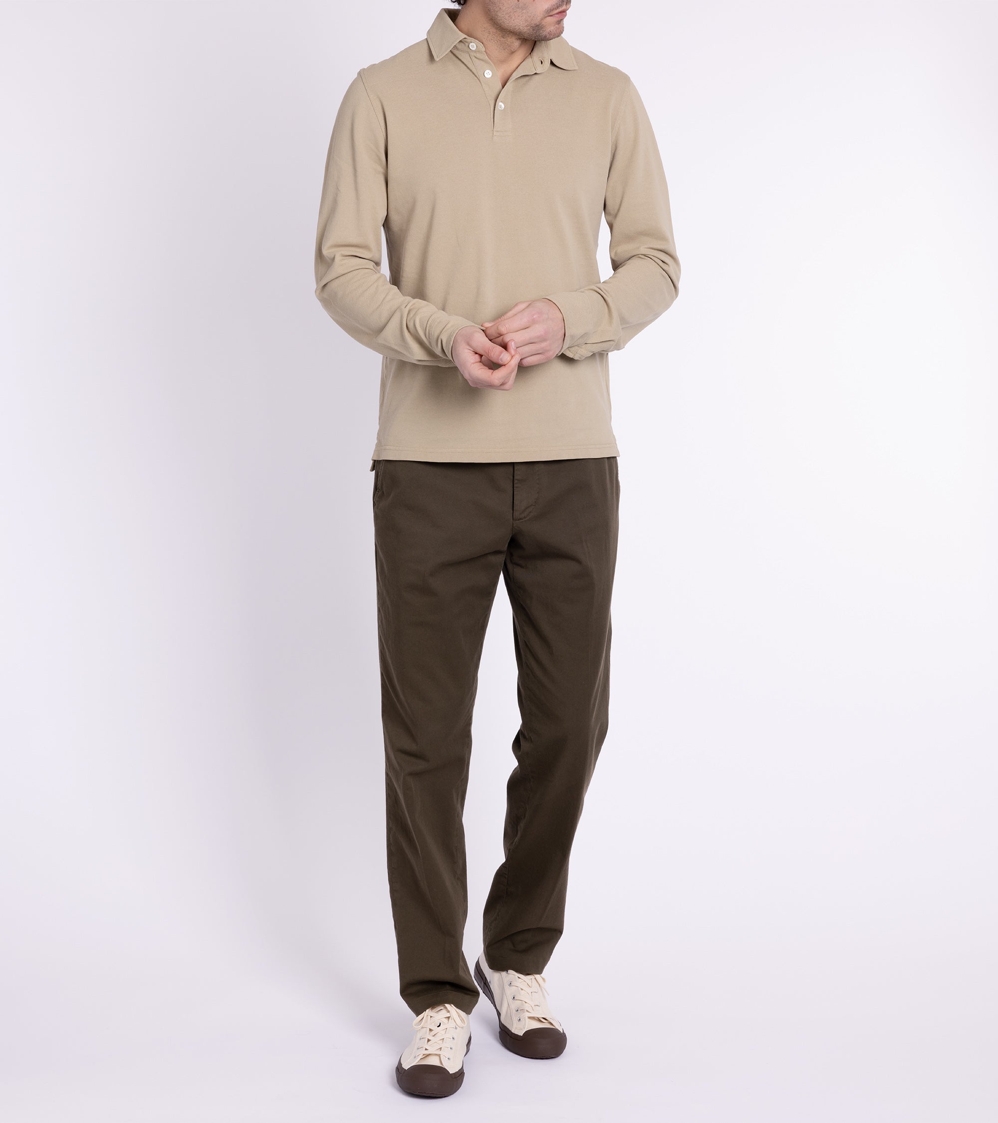 Trunk Moxon Long Sleeve Polo Shirt: Safari Beige