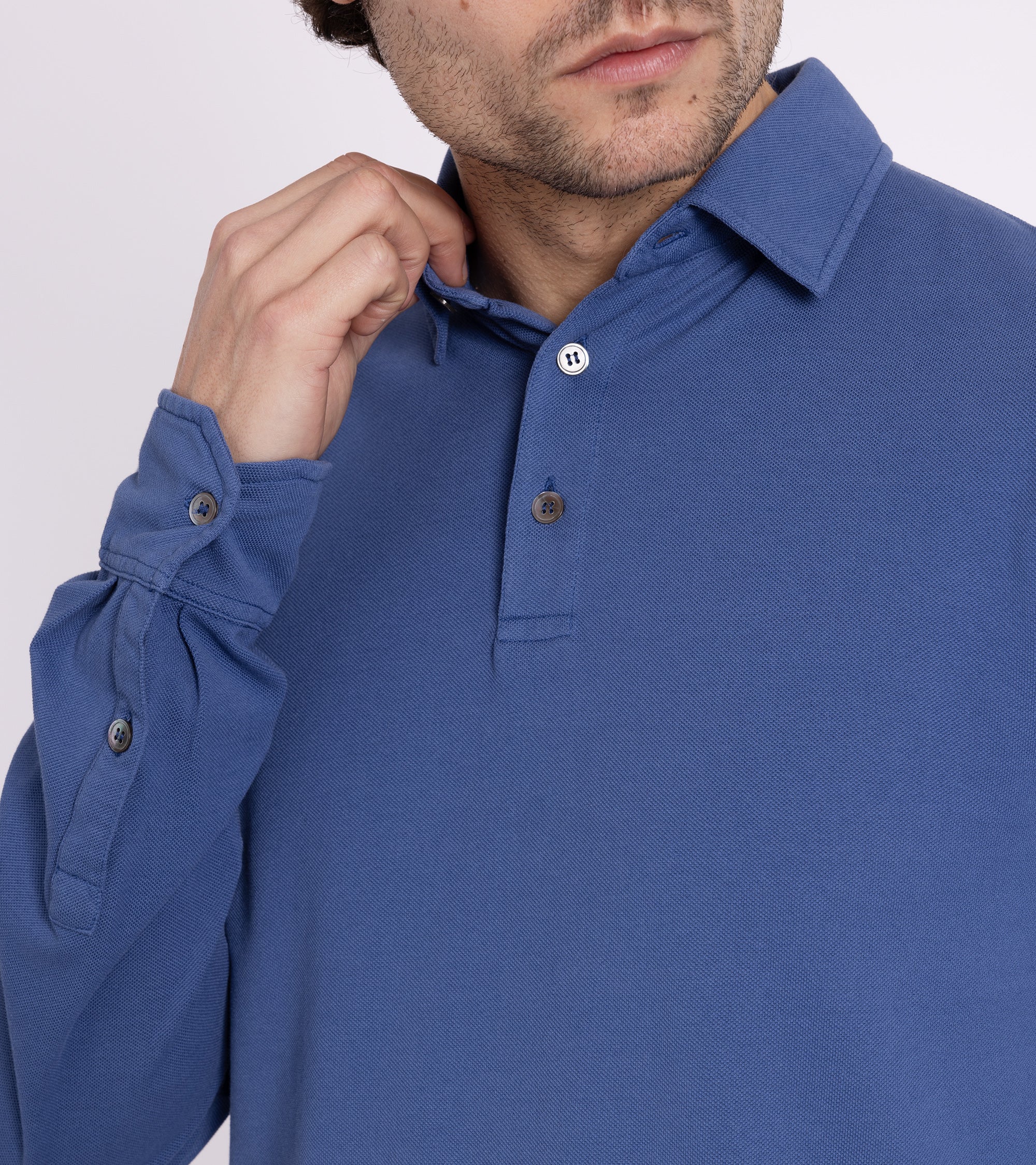 Trunk Moxon Long Sleeve Polo Shirt: Mid Blue