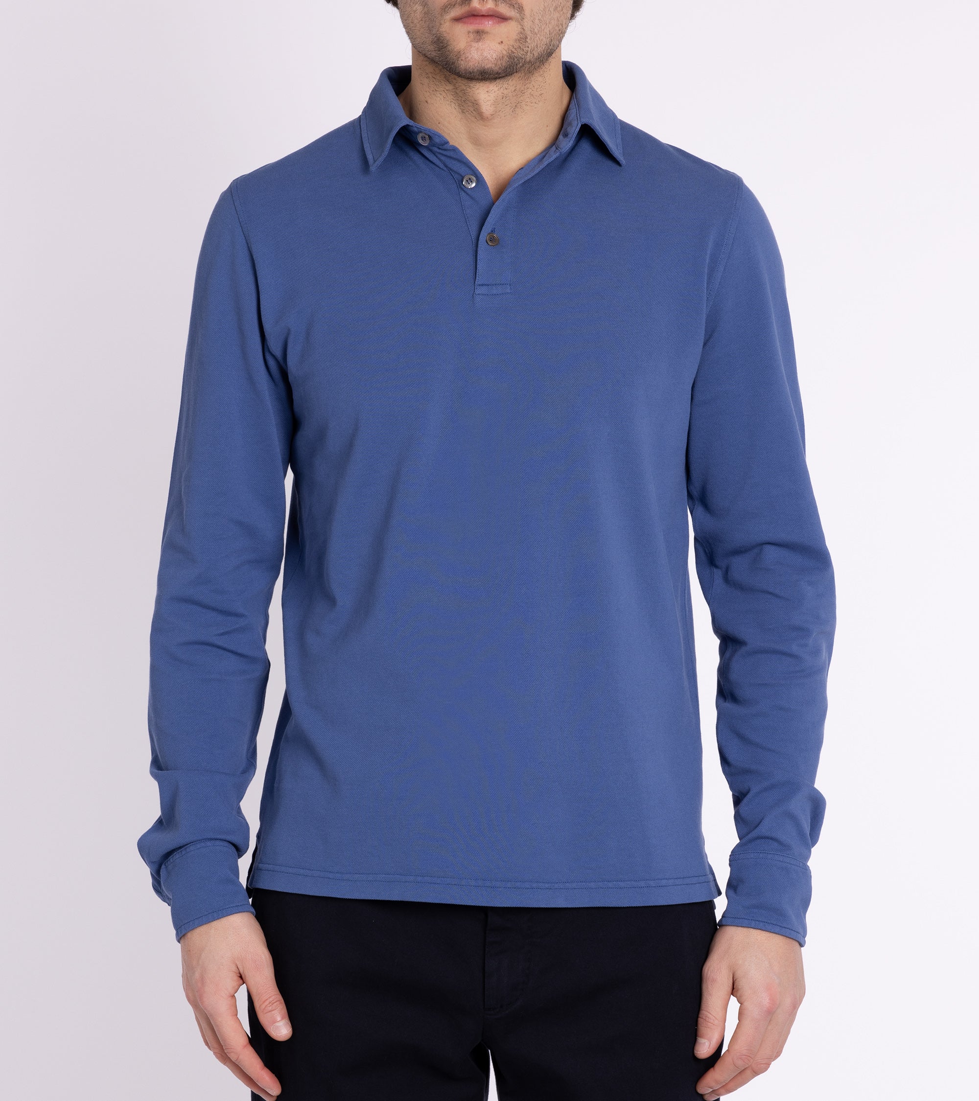 Trunk Moxon Long Sleeve Polo Shirt: Mid Blue