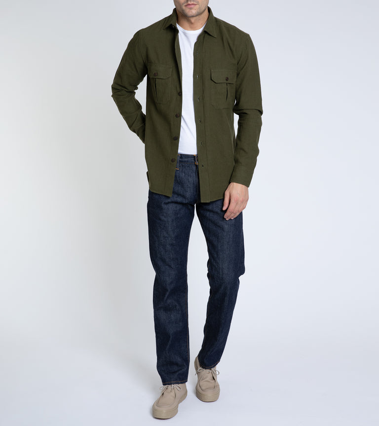 Salvatore Piccolo Cotton Linen Wool Military Shirt: Olive – Trunk