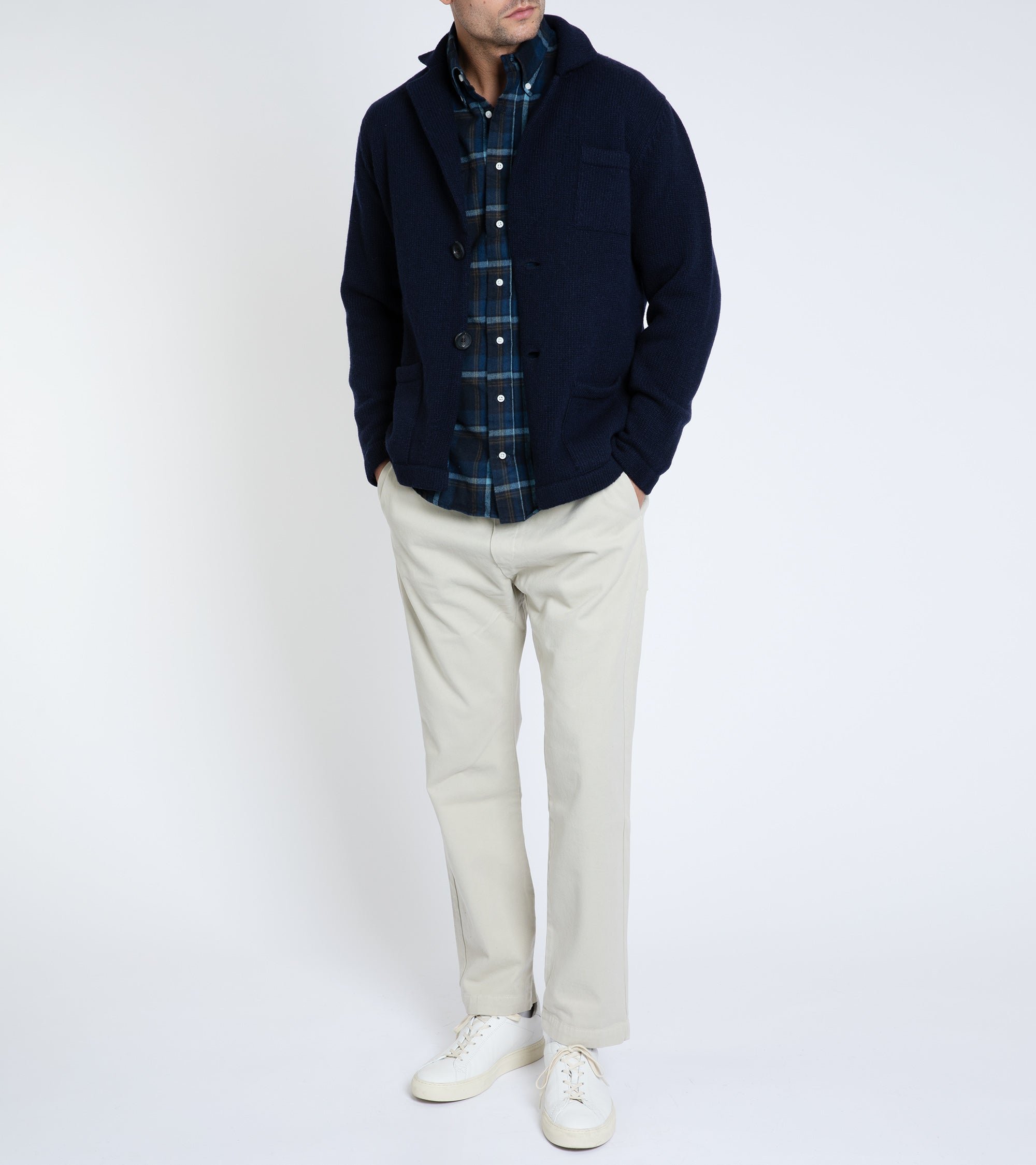 Doppiaa Aalviero Wool Knit Cardigan Jacket: Navy