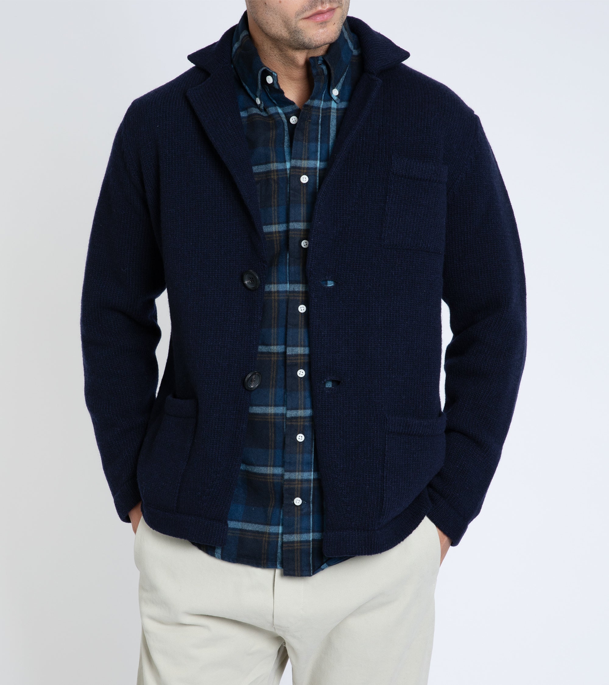 Doppiaa Aalviero Wool Knit Cardigan Jacket: Navy