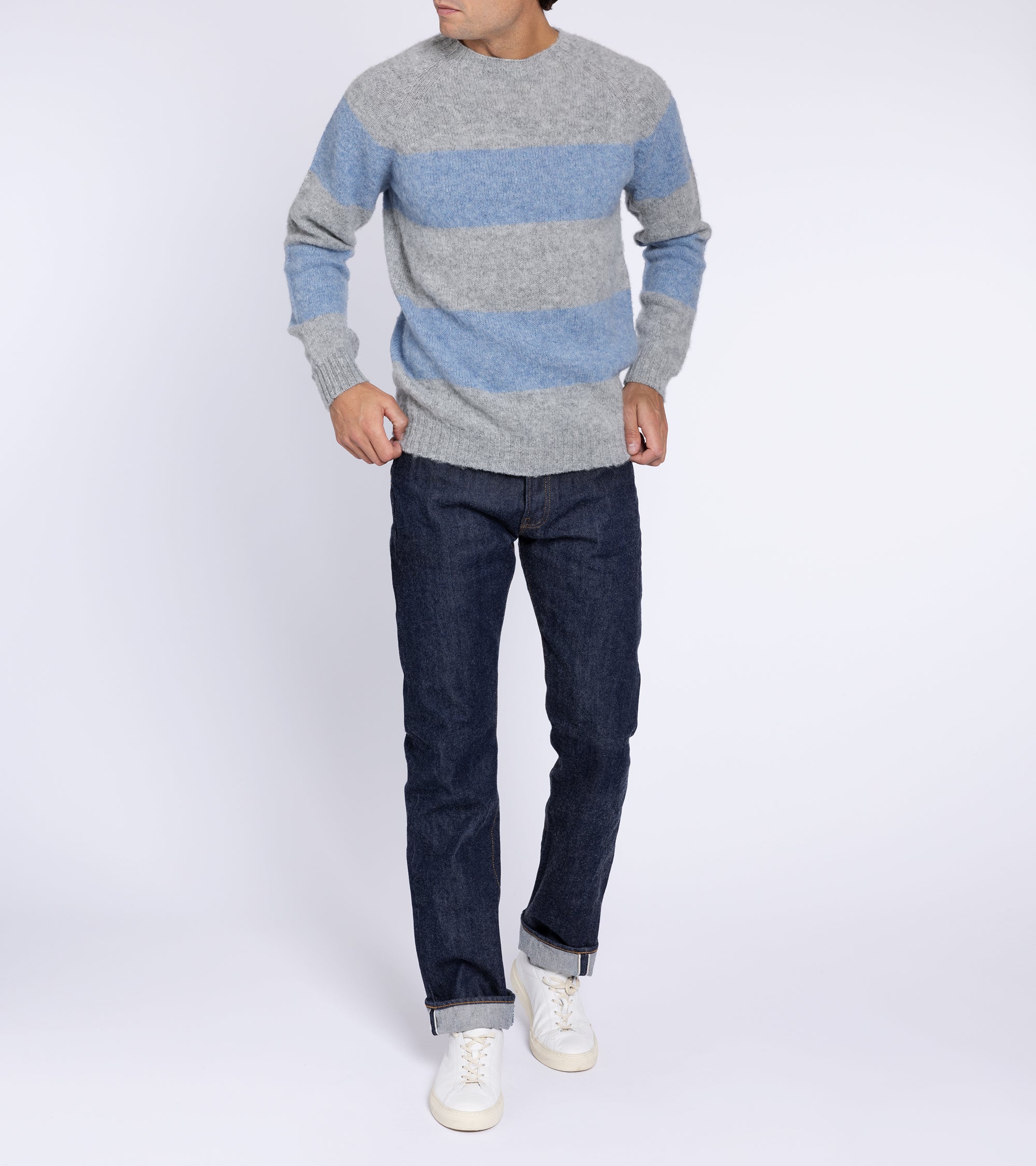 Trunk Carter Wide Stripe Crew Neck Sweater: Light Grey