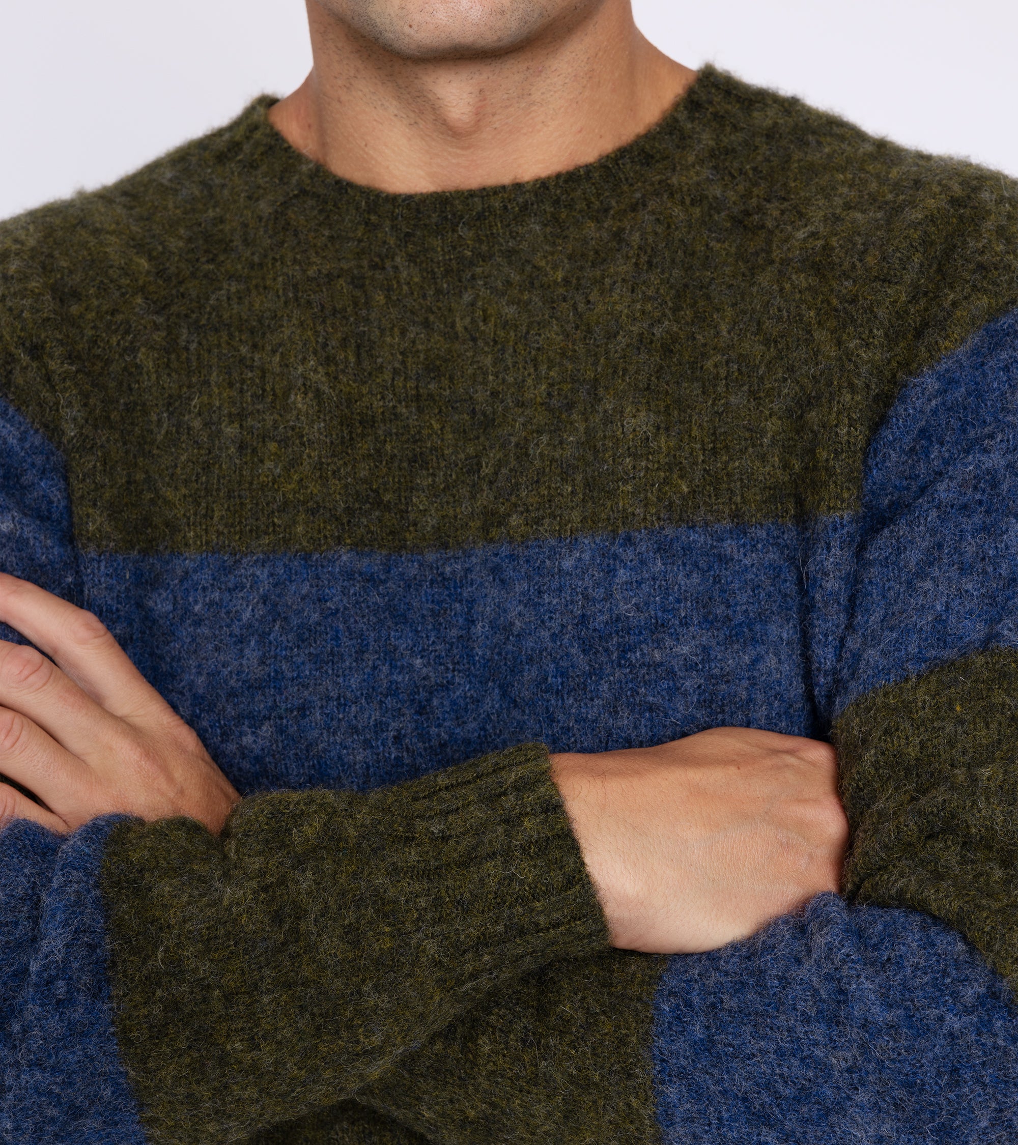 Trunk Carter Wide Stripe Crew Neck Sweater: Dark Olive