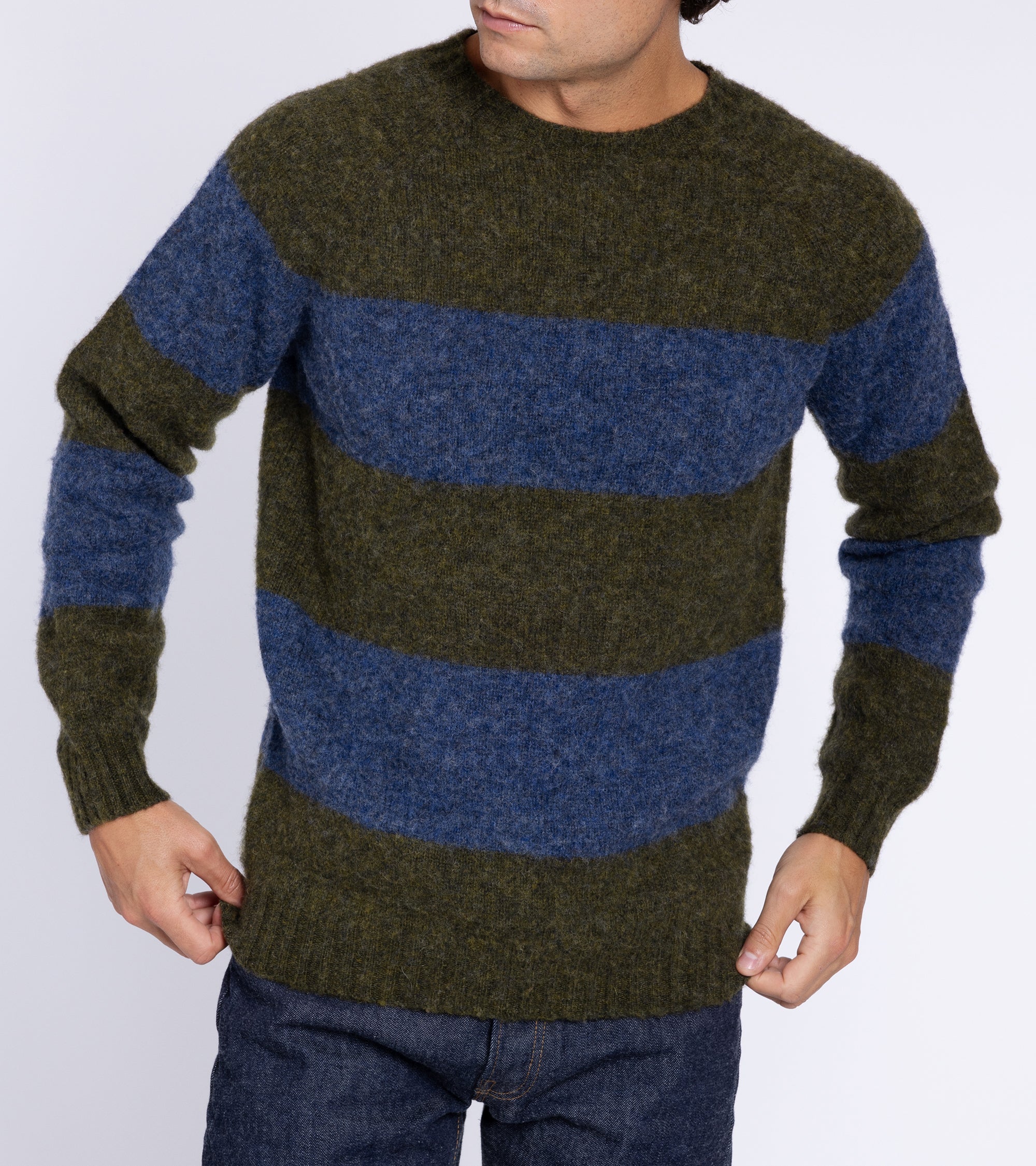 Trunk Carter Wide Stripe Crew Neck Sweater: Dark Olive