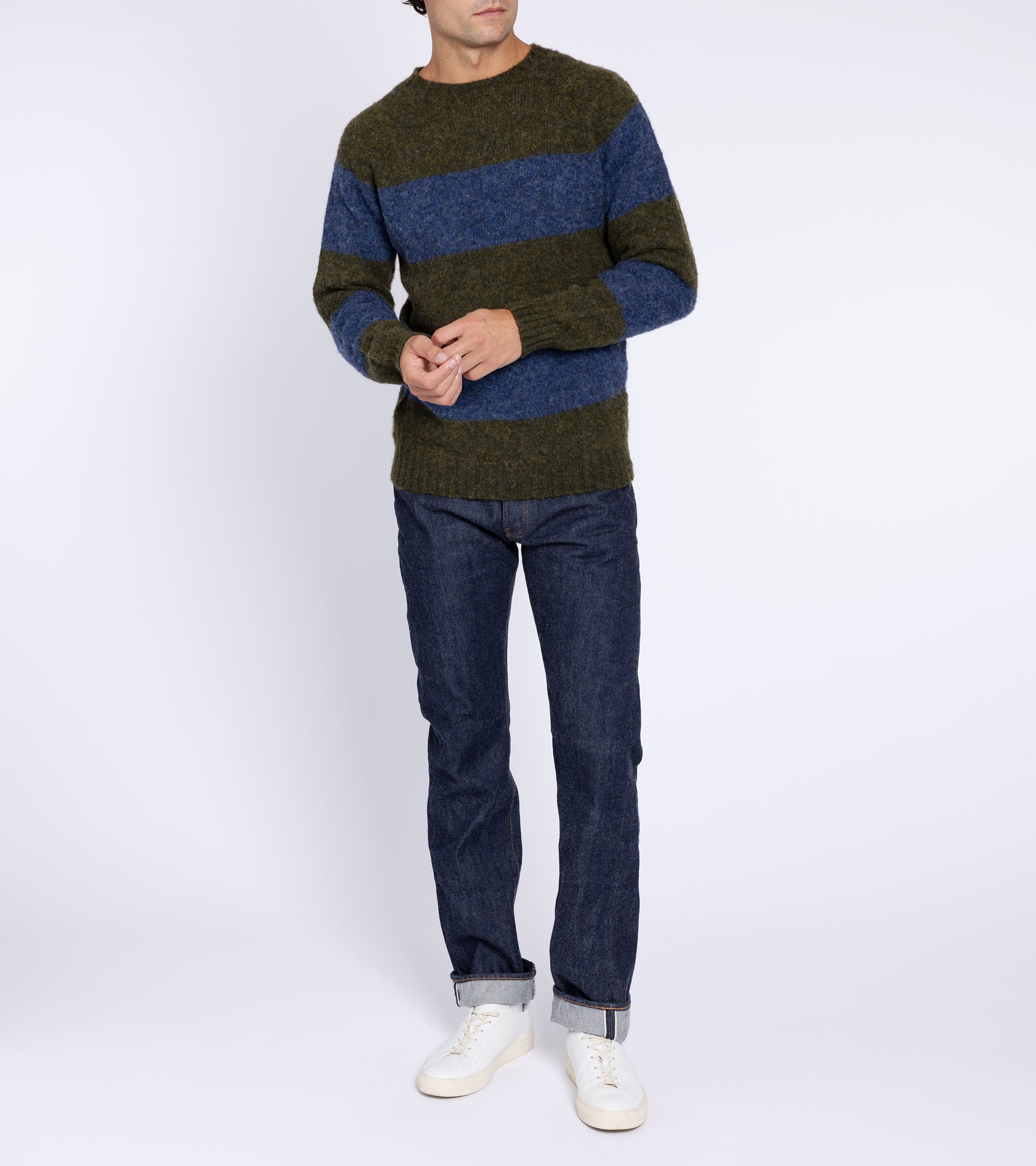 Trunk Carter Wide Stripe Crew Neck Sweater: Dark Olive