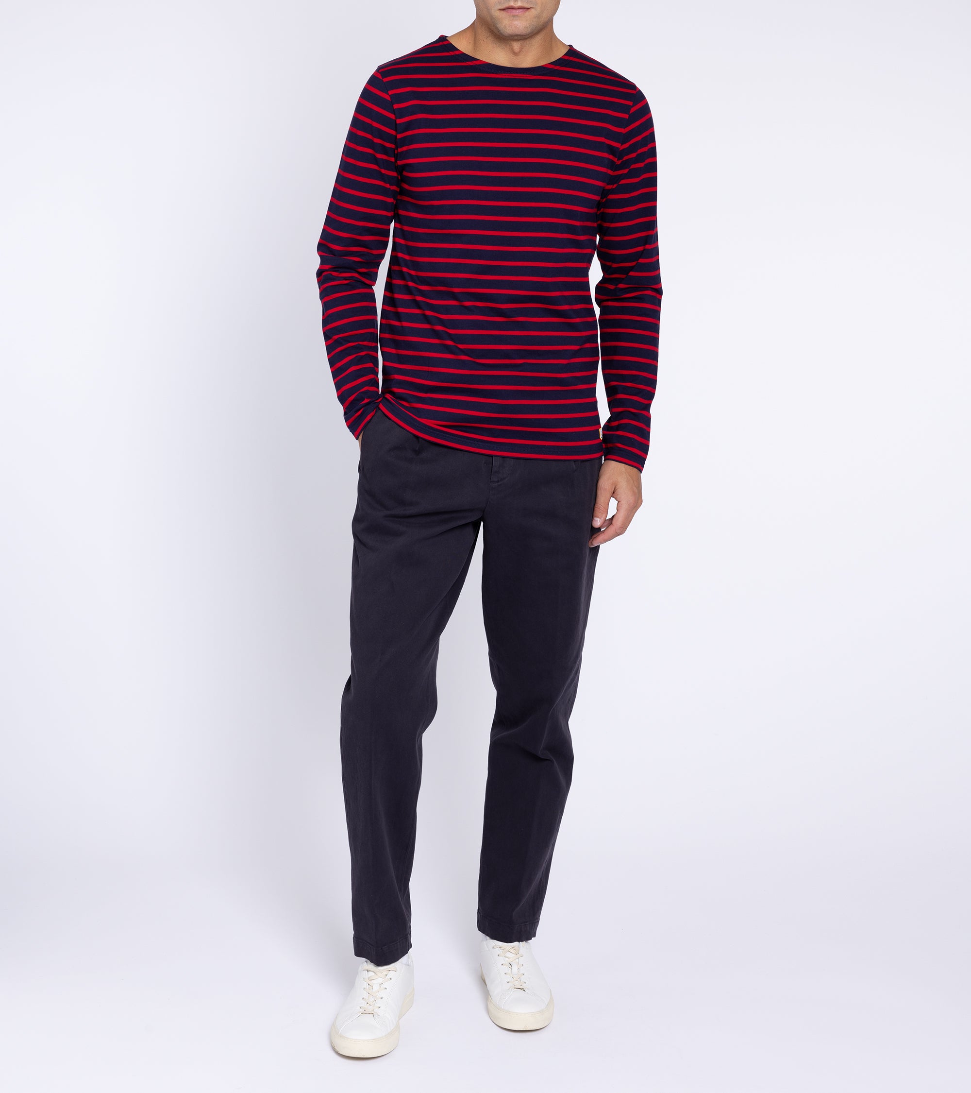 Armor Lux Lightweight Breton Striped T-Shirt: Navy Red