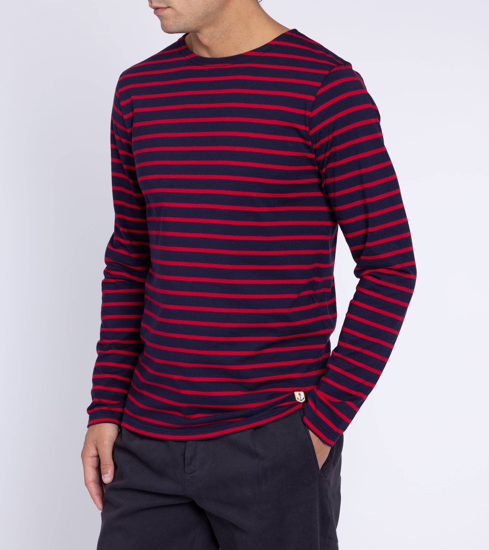 Armor Lux Lightweight Breton Striped T-Shirt: Navy Red