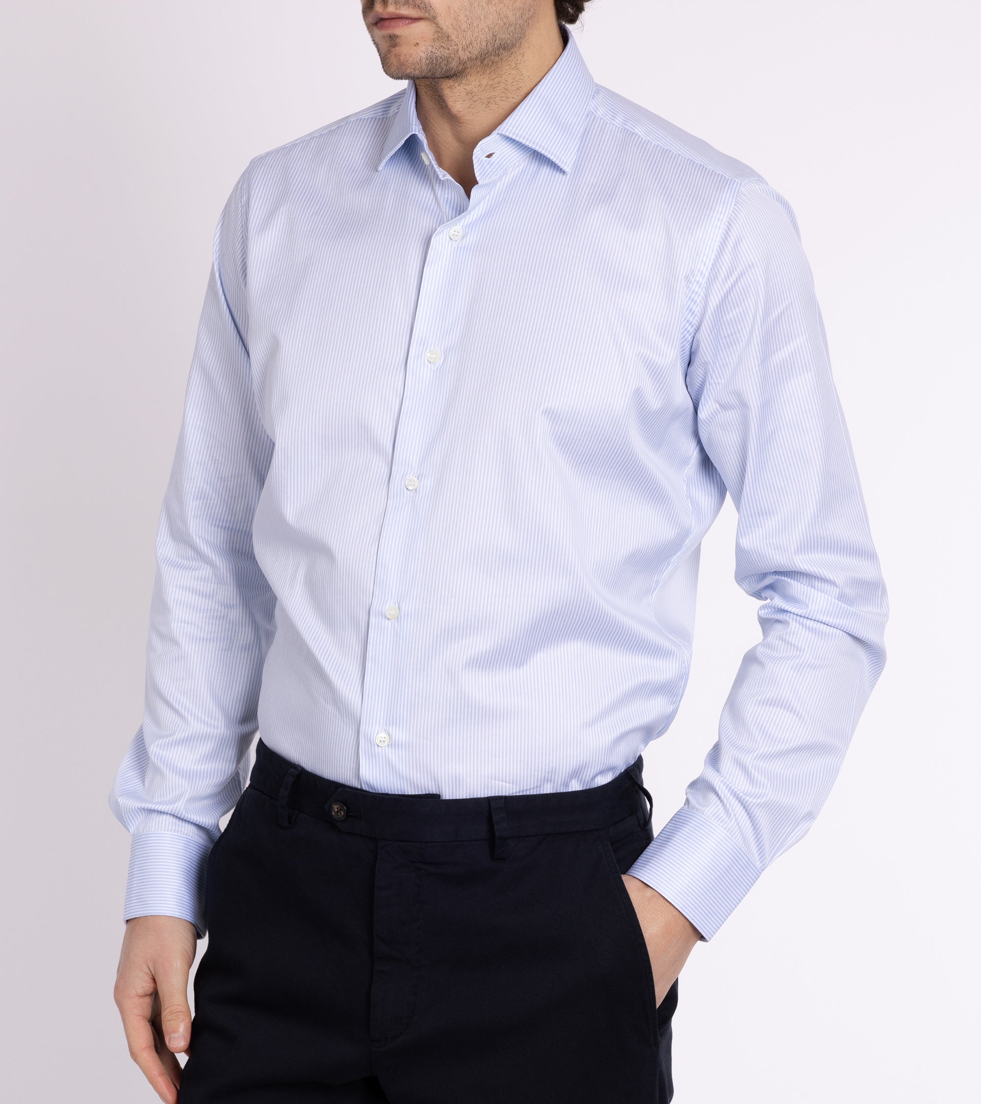 MCR Slim Twill Striped Shirt: Light Blue