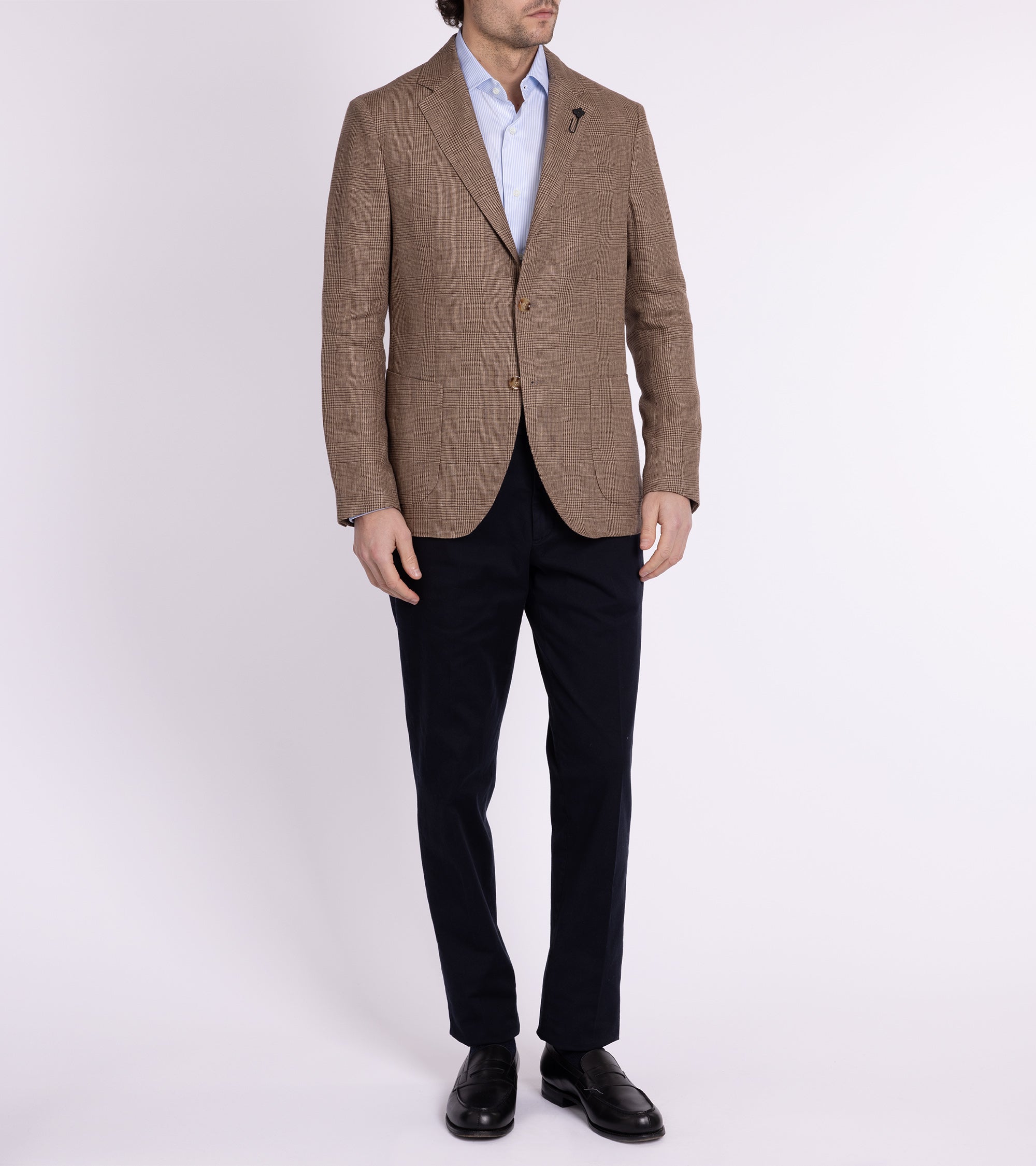 Lardini Linen Prince of Wales Check Jacket: Brown