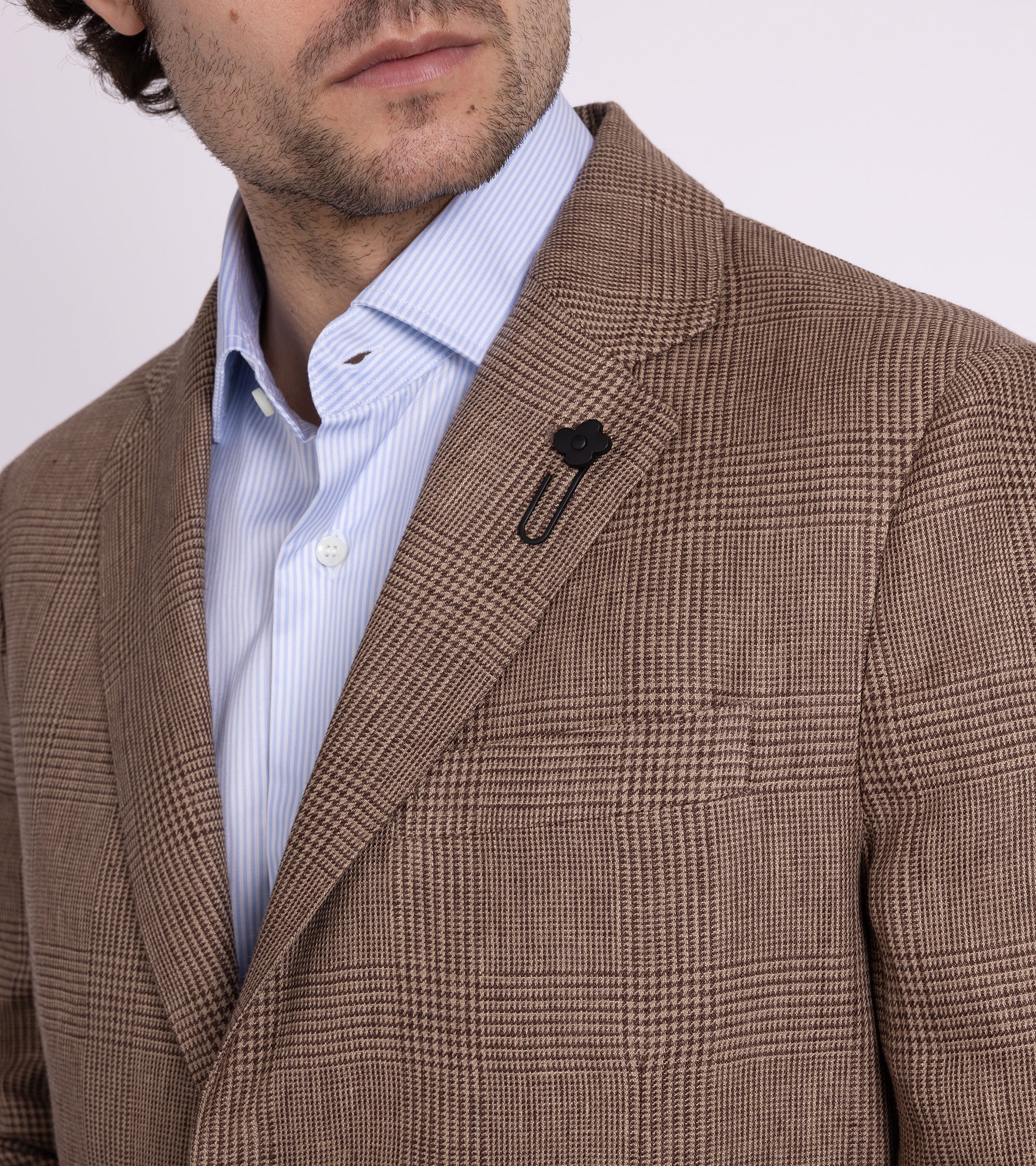 Lardini Linen Prince of Wales Check Jacket: Brown