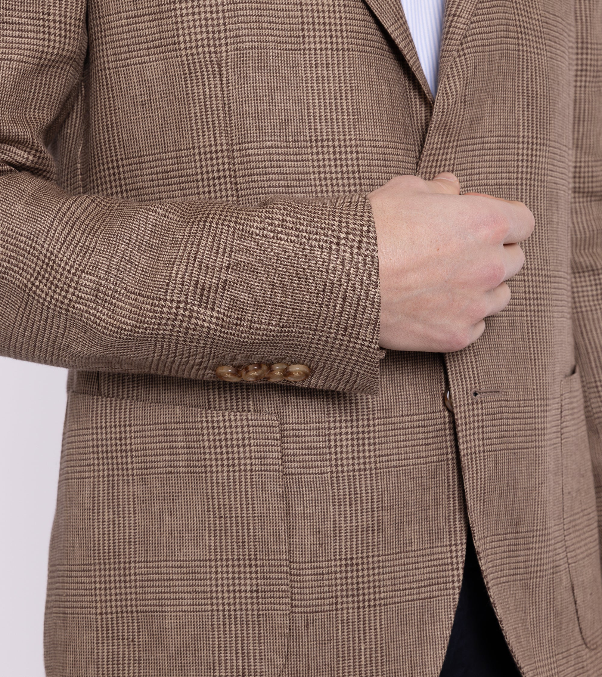 Lardini Linen Prince of Wales Check Jacket: Brown