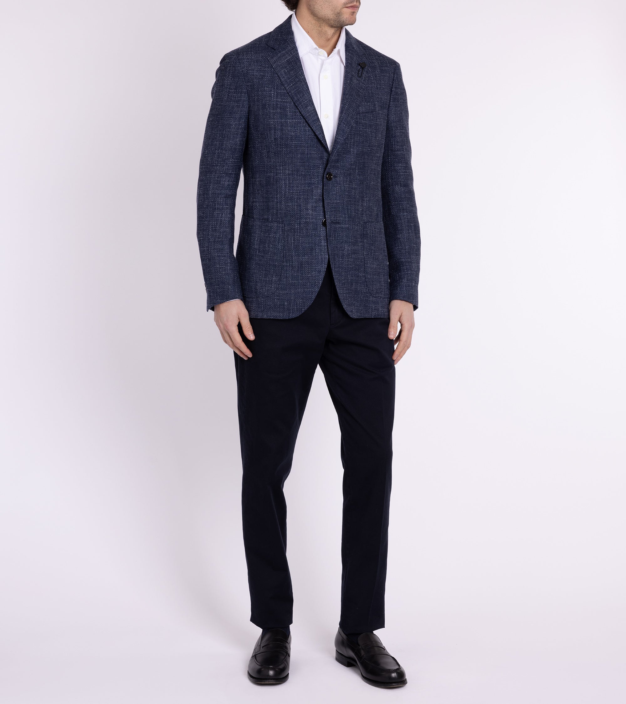 Lardini Wool Linen Silk Basketweave Jacket: Navy