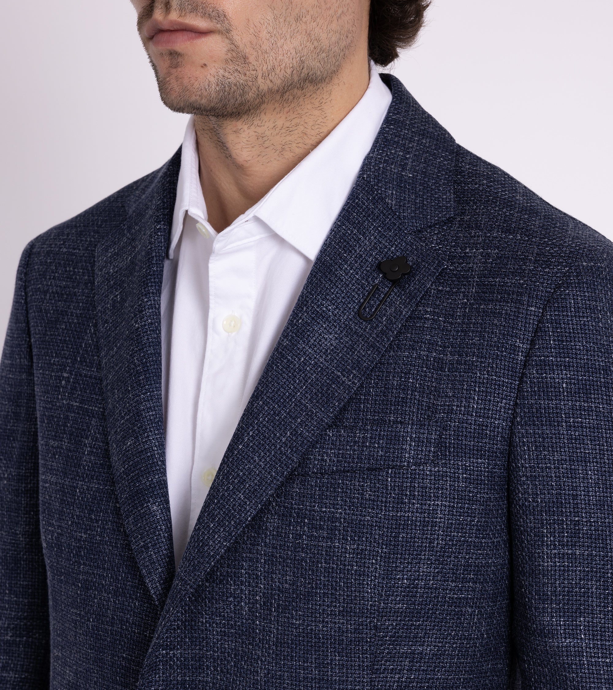 Lardini Wool Linen Silk Basketweave Jacket: Navy