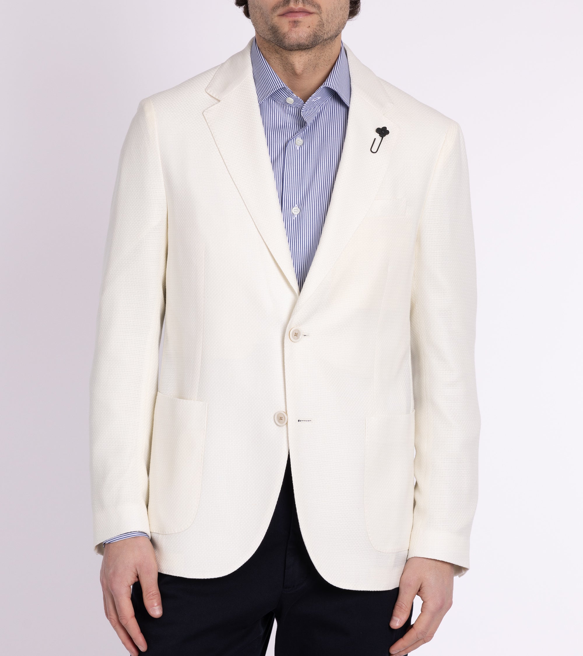 Lardini Wool Linen Silk Basketweave Jacket: Cream