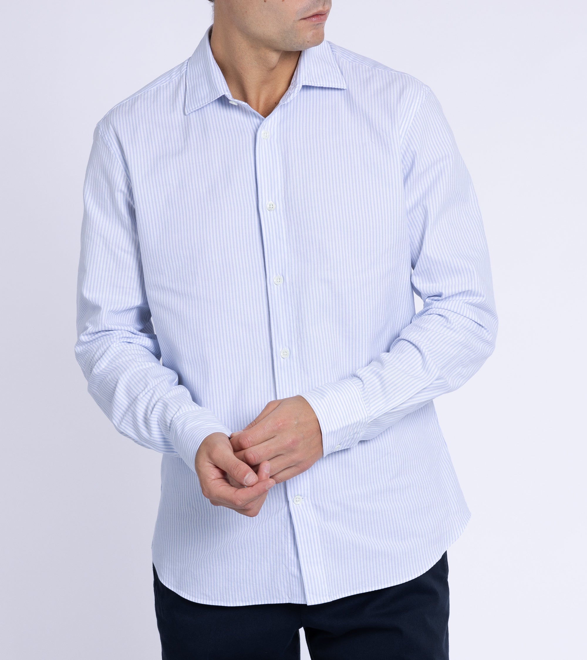 Trunk Austin Cotton Stripe Oxford Shirt: Light Blue