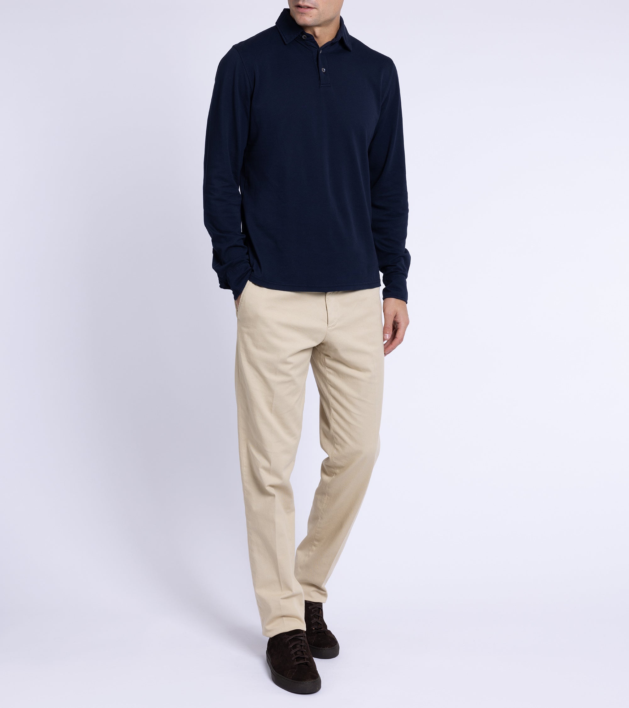 Trunk Moxon Long Sleeve Polo Shirt: Navy