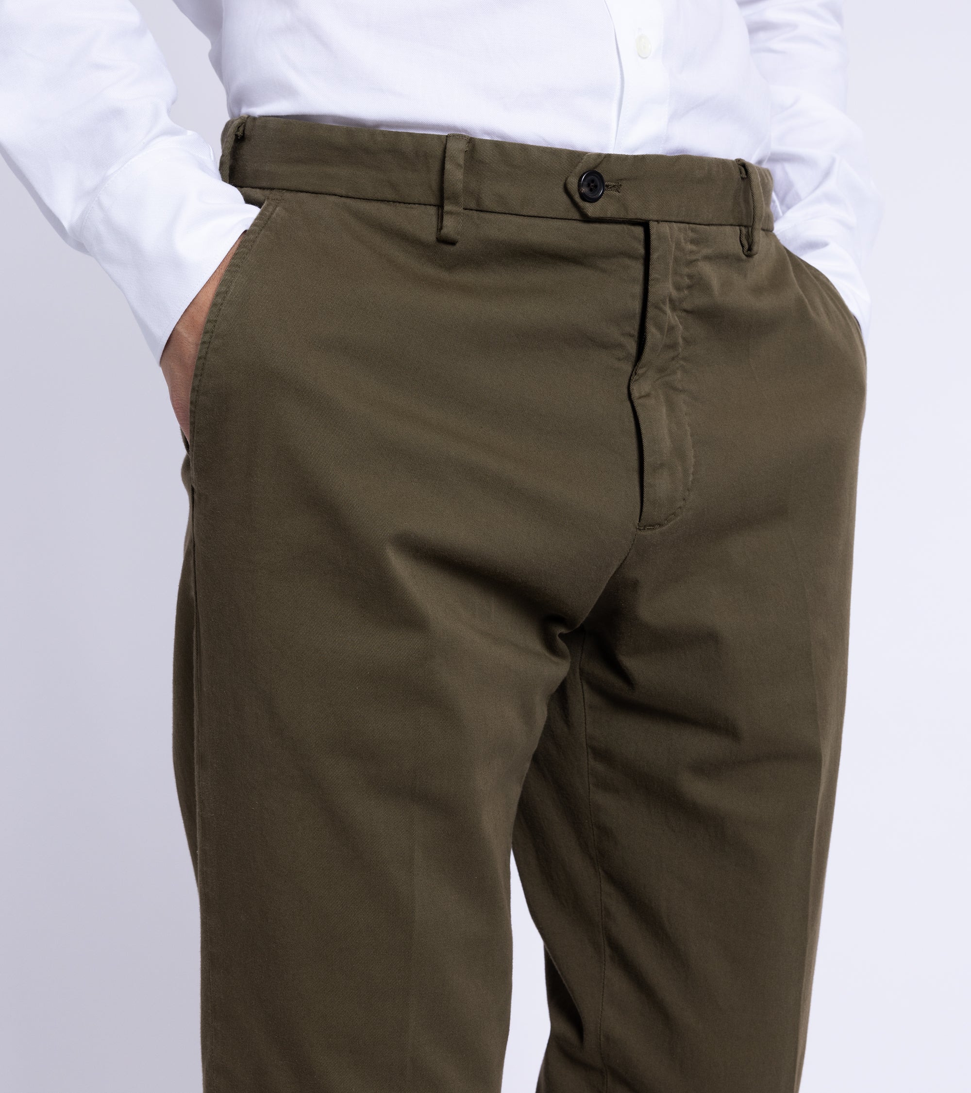 Trunk Welbeck Flat Front Cotton Trousers: Olive