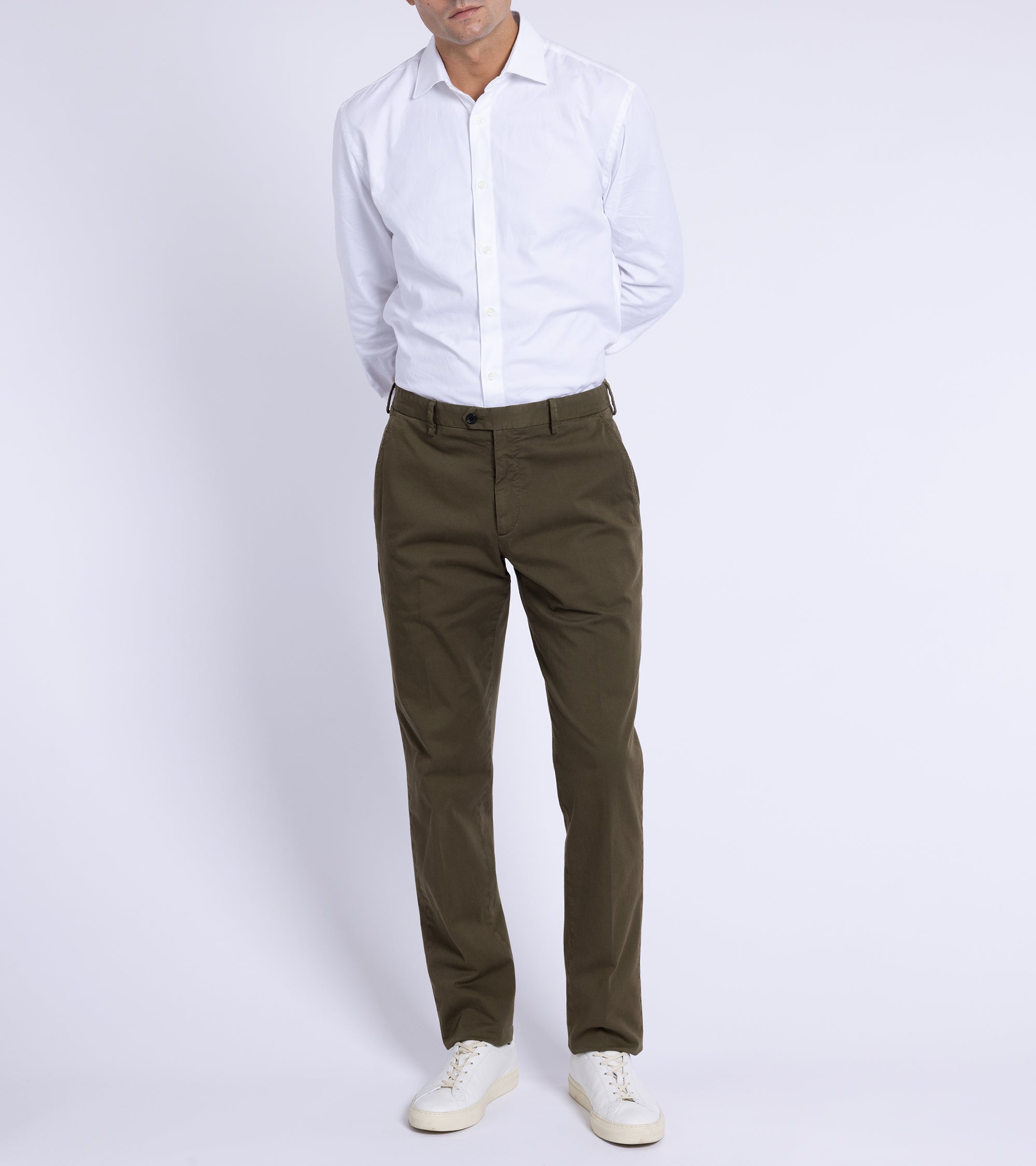 Trunk Welbeck Flat Front Cotton Trousers: Olive