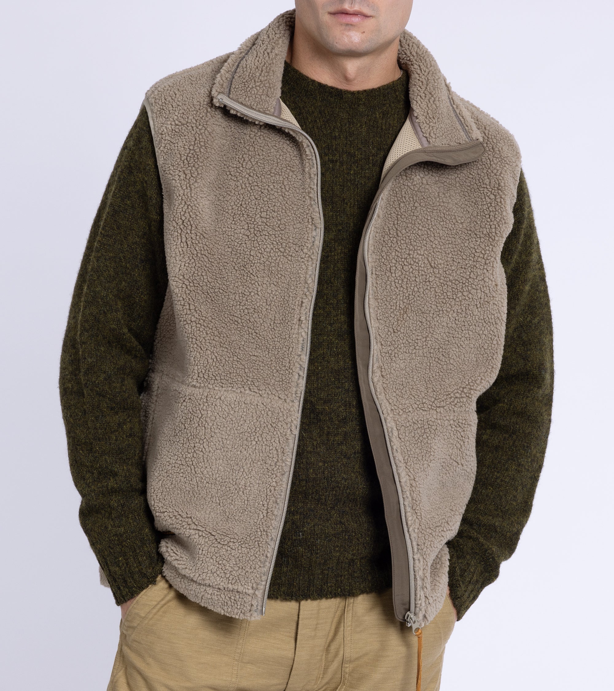 OrSlow Boa Fleece Vest: Greige