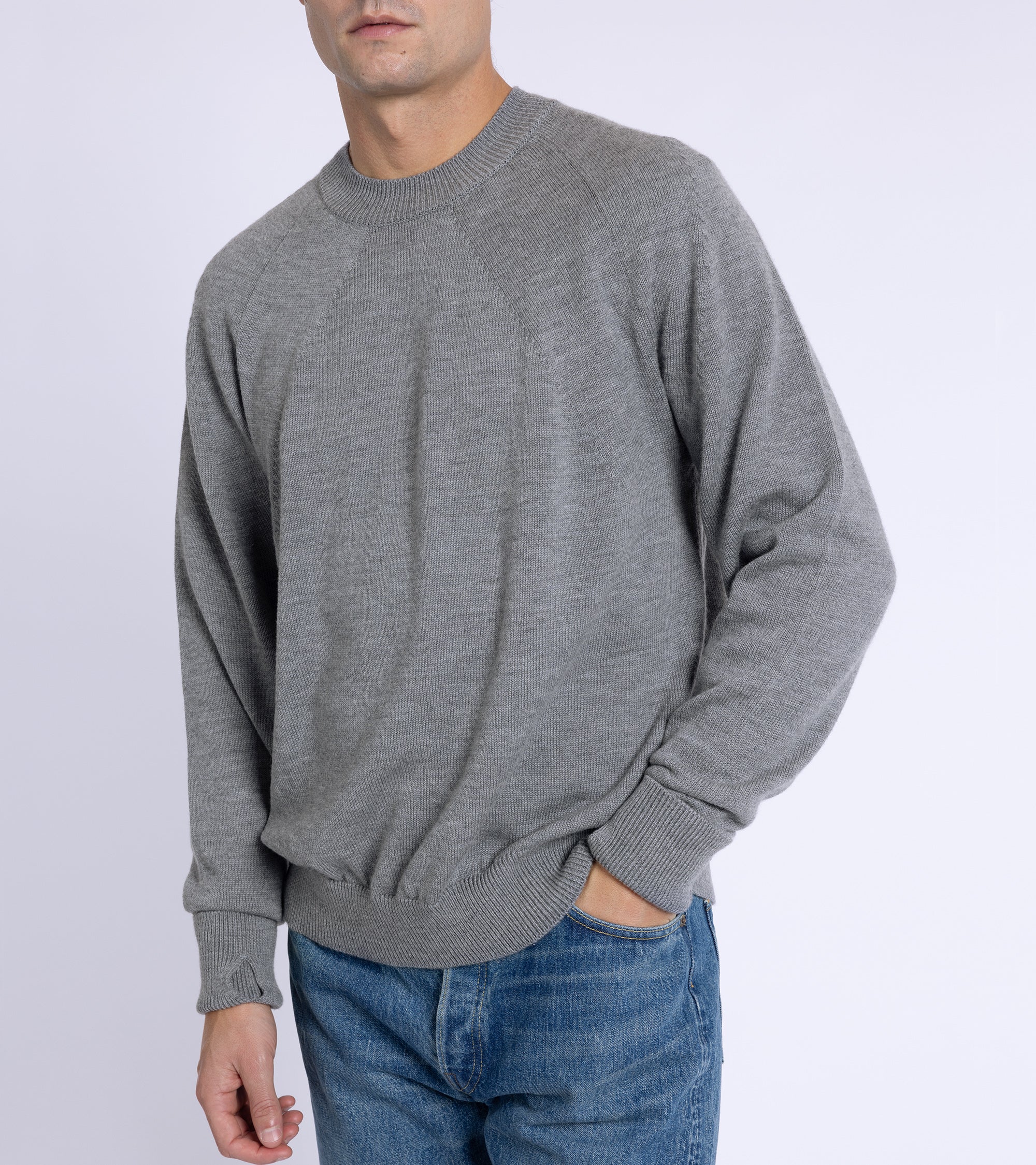 Batoner Light Wool Signature Crew Neck Sweater: Grey