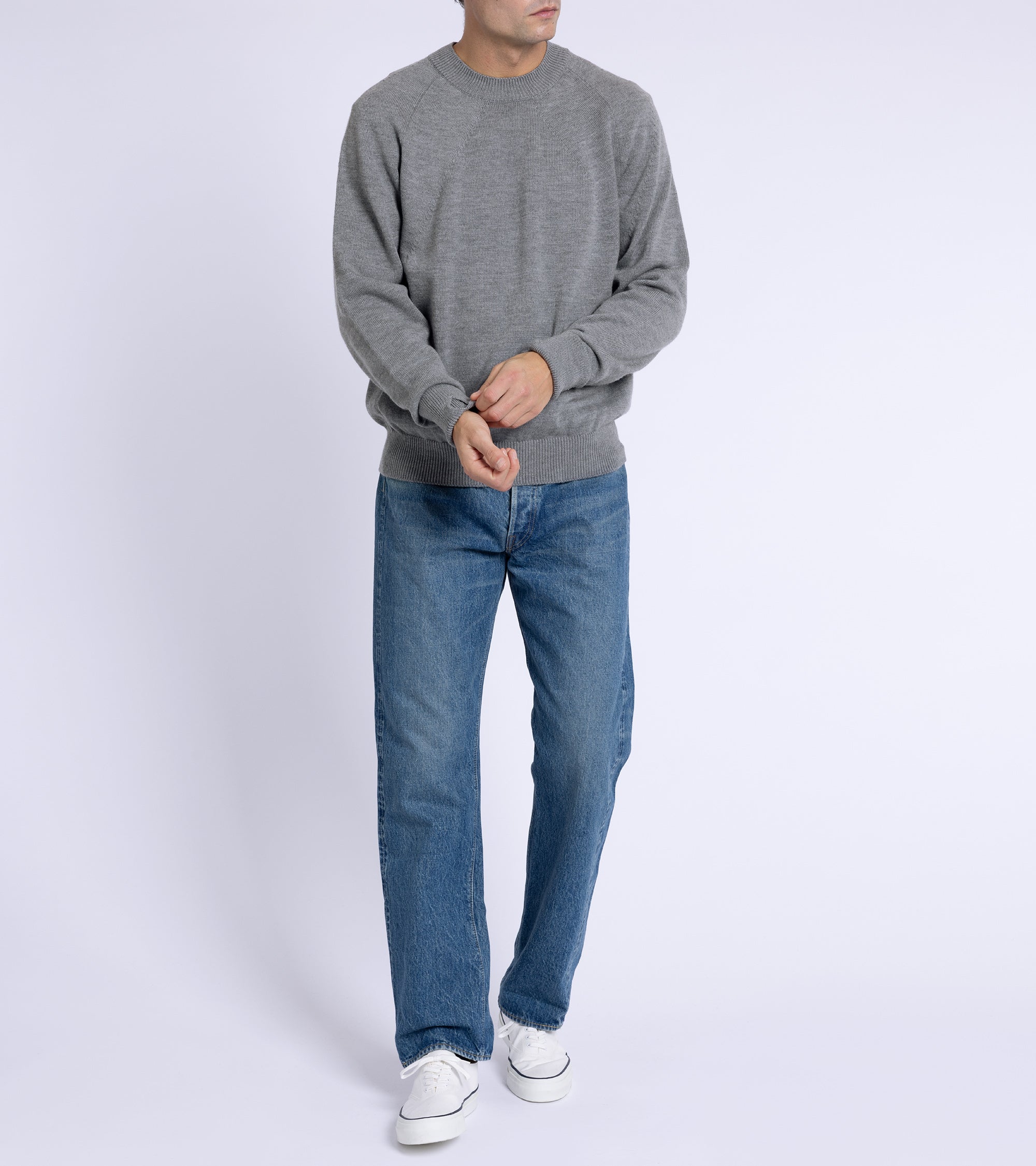 Batoner Light Wool Signature Crew Neck Sweater: Grey