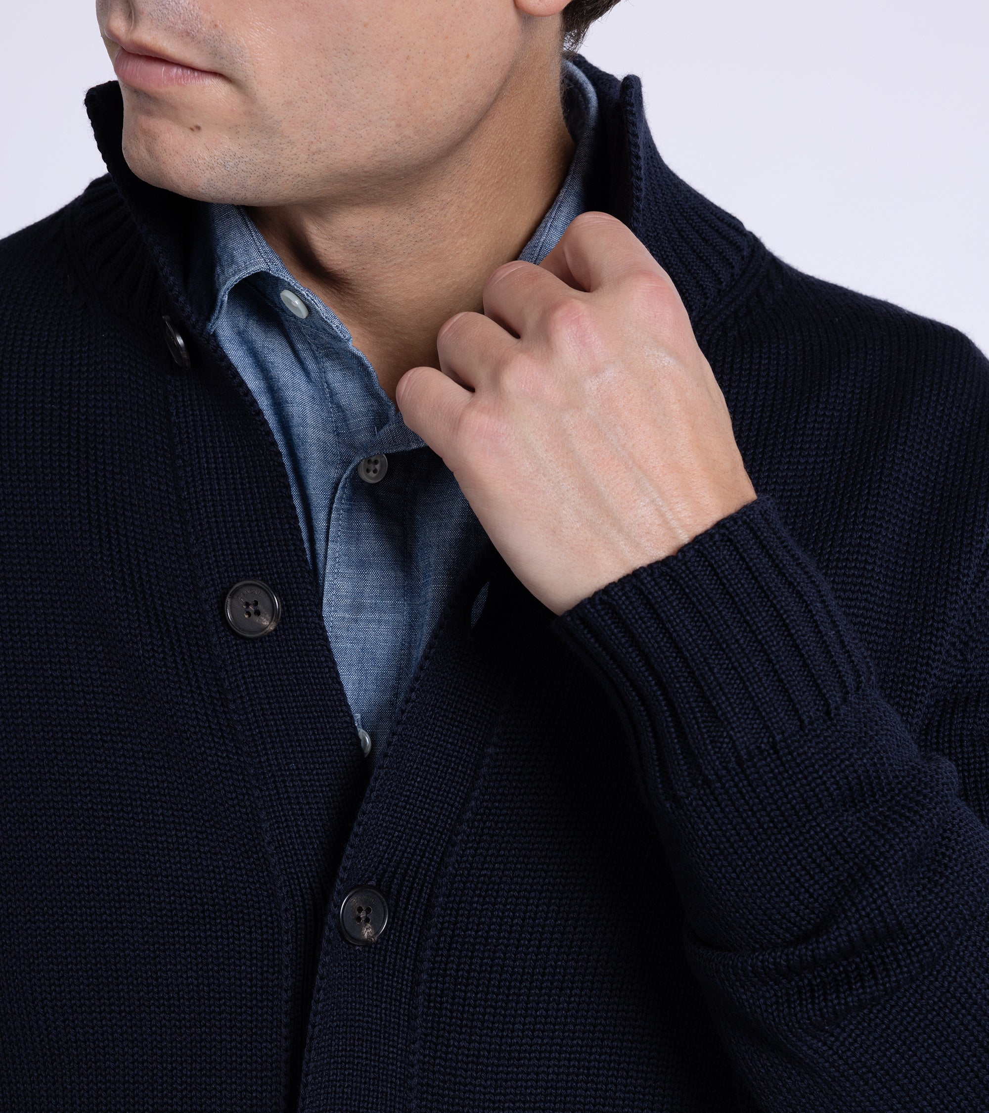 Zanone 5 Gauge Merino Cardigan: Navy