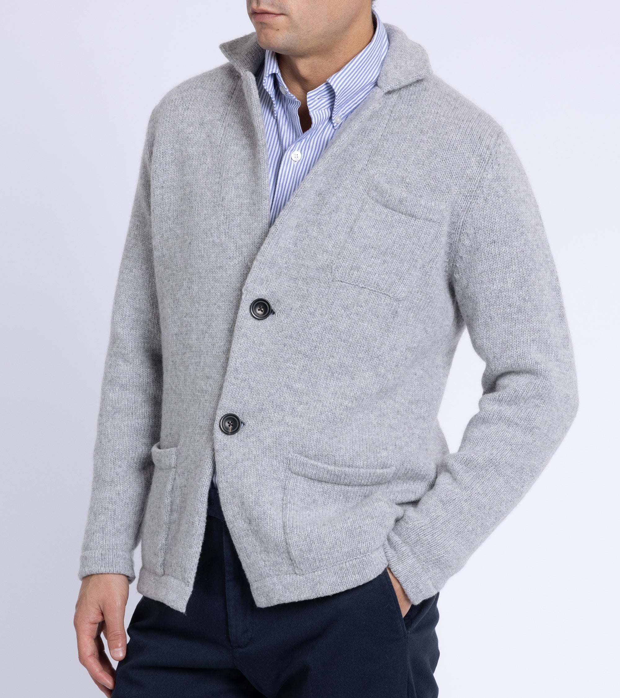 Doppiaa Aalviero Wool Knit Cardigan Jacket: Grey