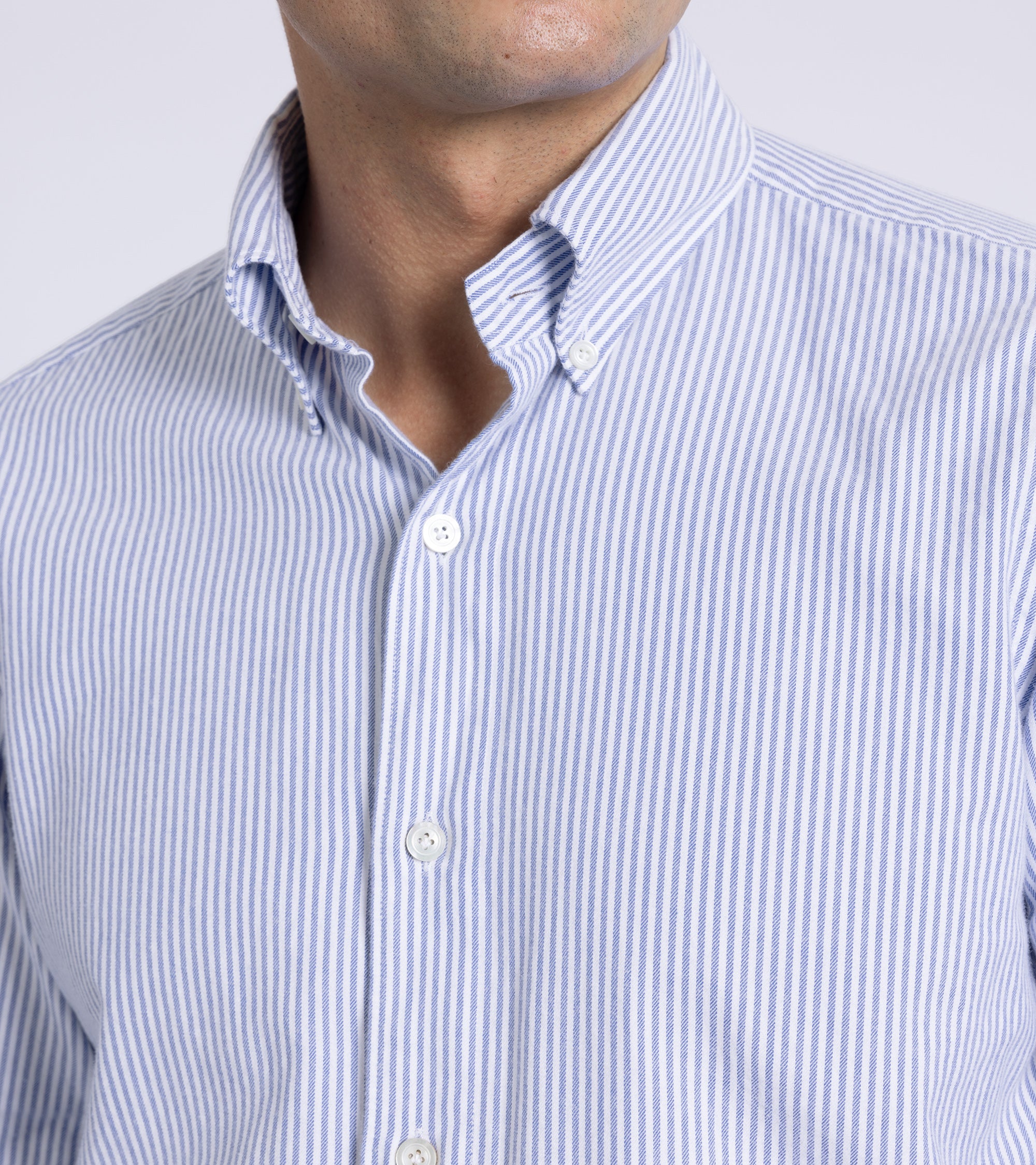 Finamore Brushed Cotton Gaeta Leonardo Button Down Sport Shirt: Blue Stripe