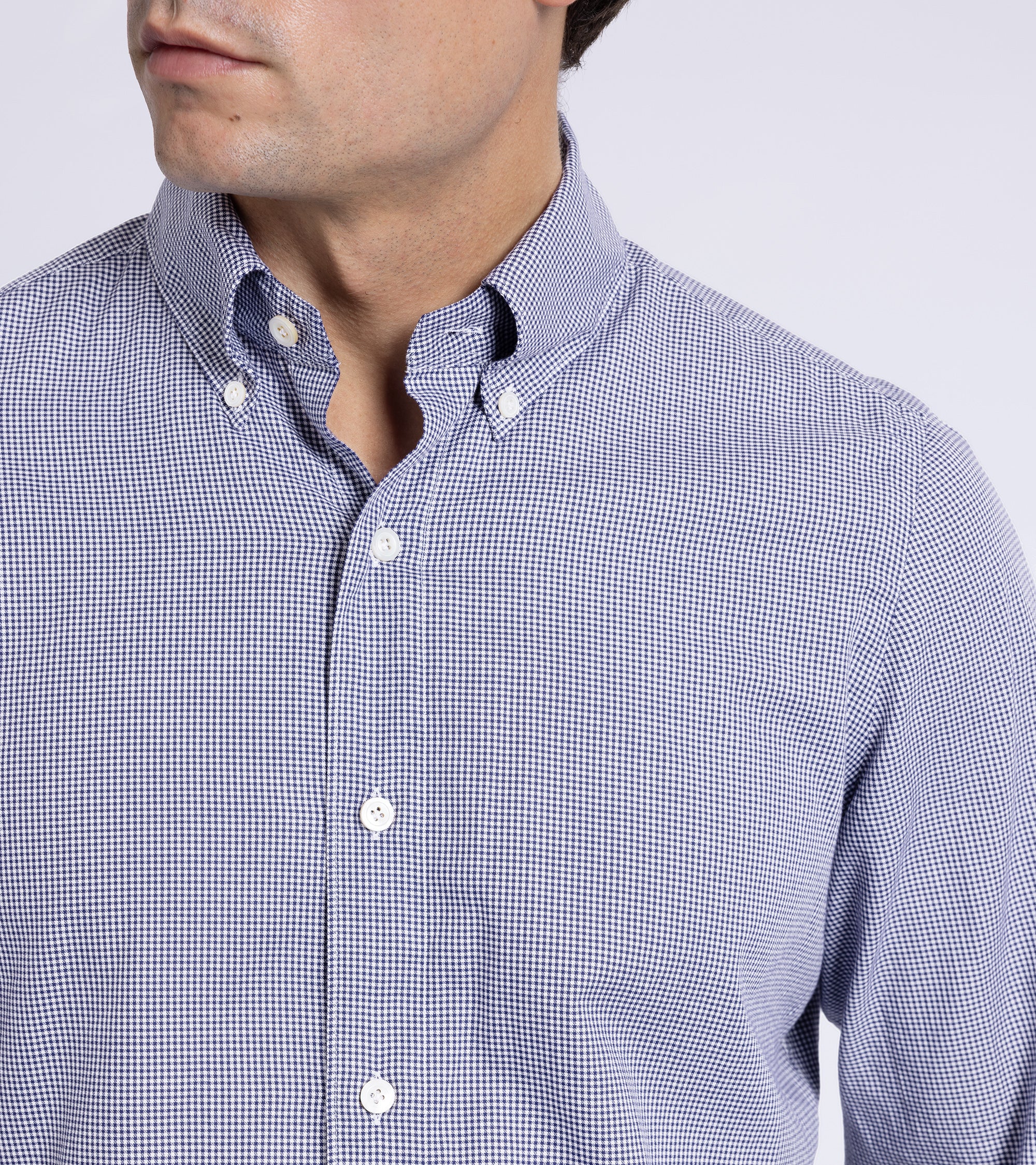 Finamore Brushed Cotton Gaeta Leonardo Button Down Sport Shirt: Navy Gingham