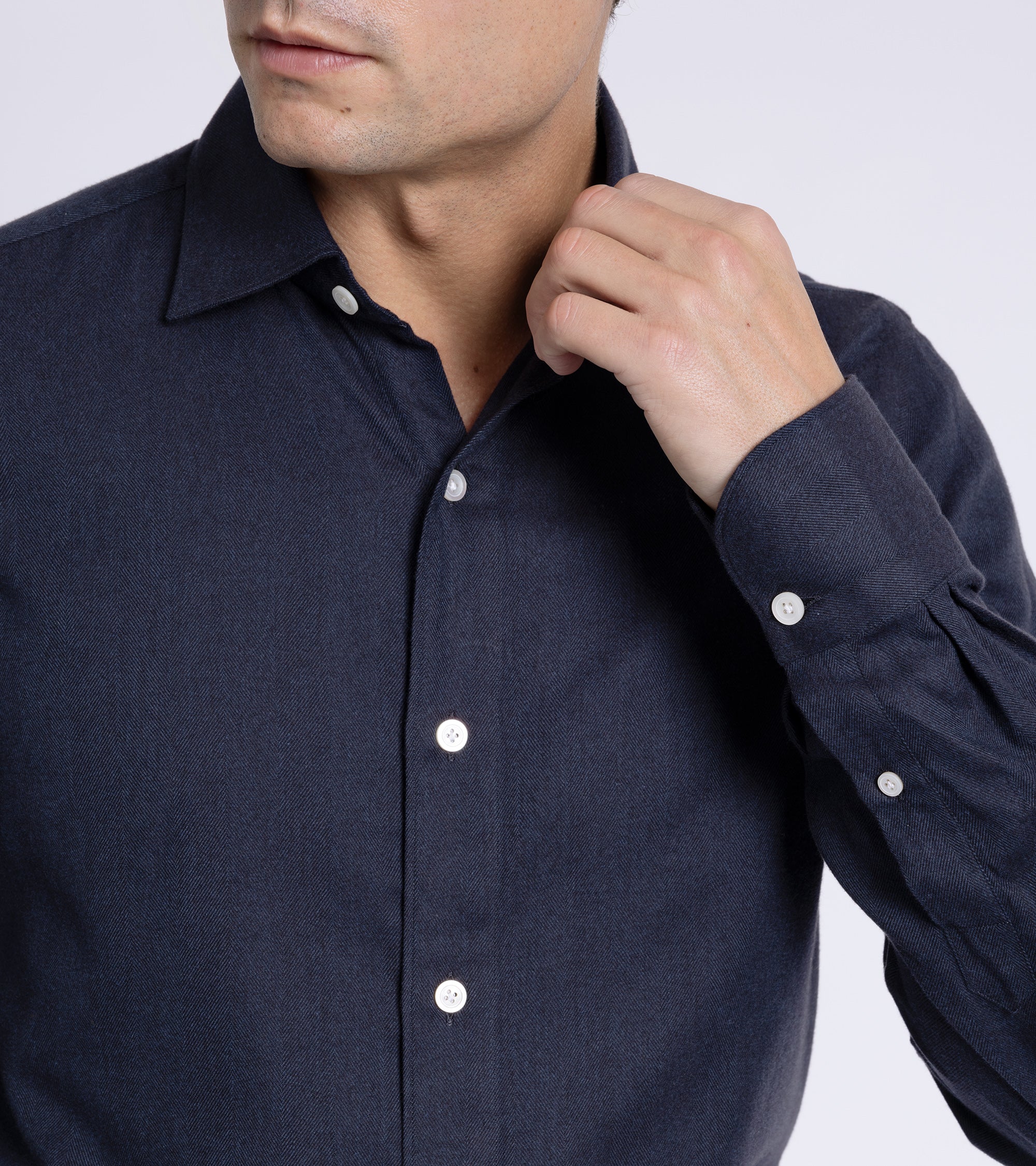 Finamore Cotton Tencel Brushed Flannel Gaeta Luigi Shirt: Navy