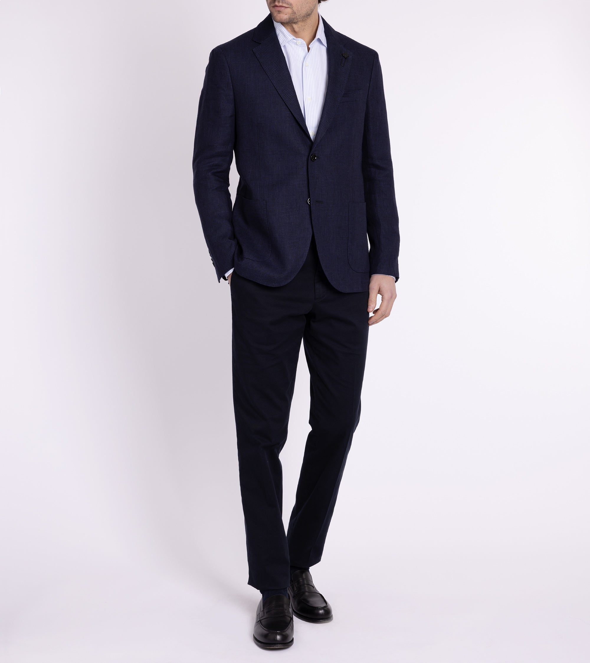 Lardini Linen Prince of Wales Check Jacket: Navy