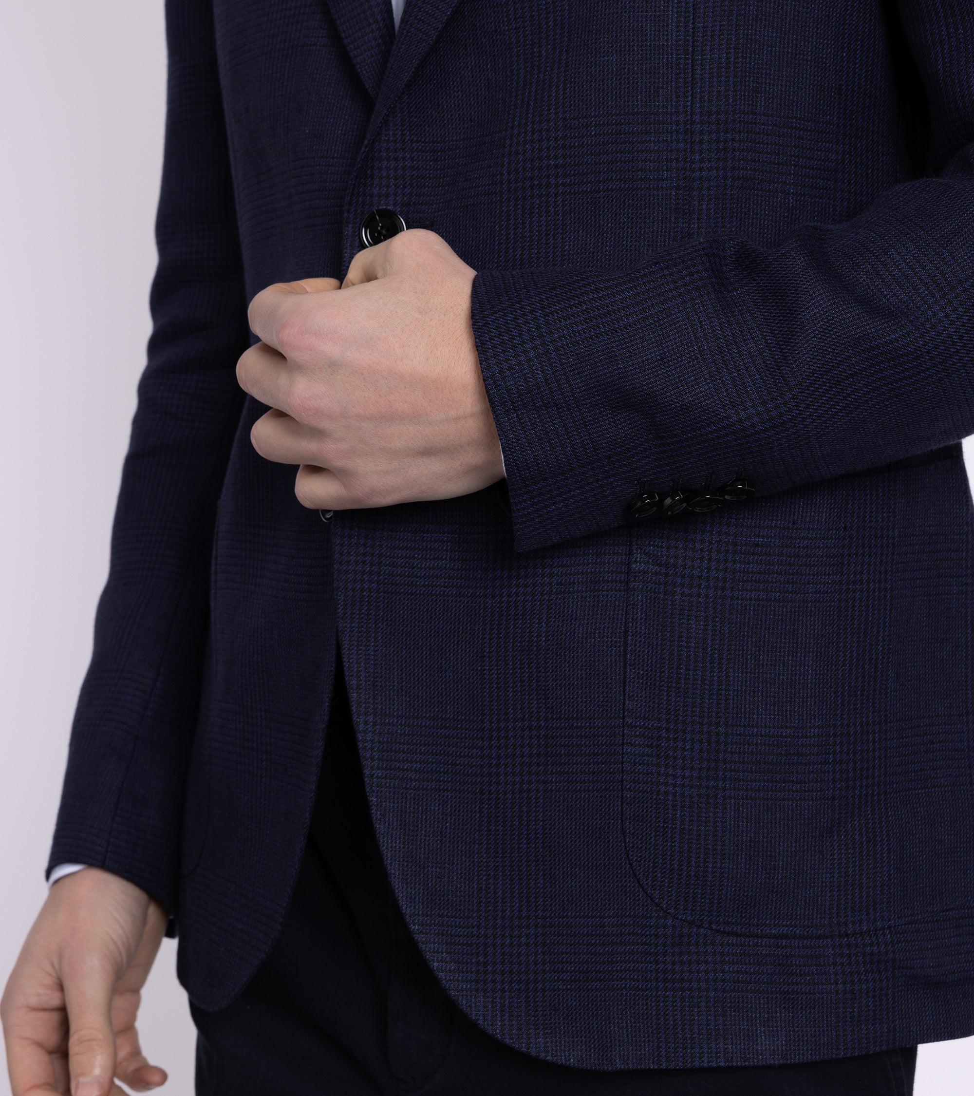 Lardini Linen Prince of Wales Check Jacket: Navy