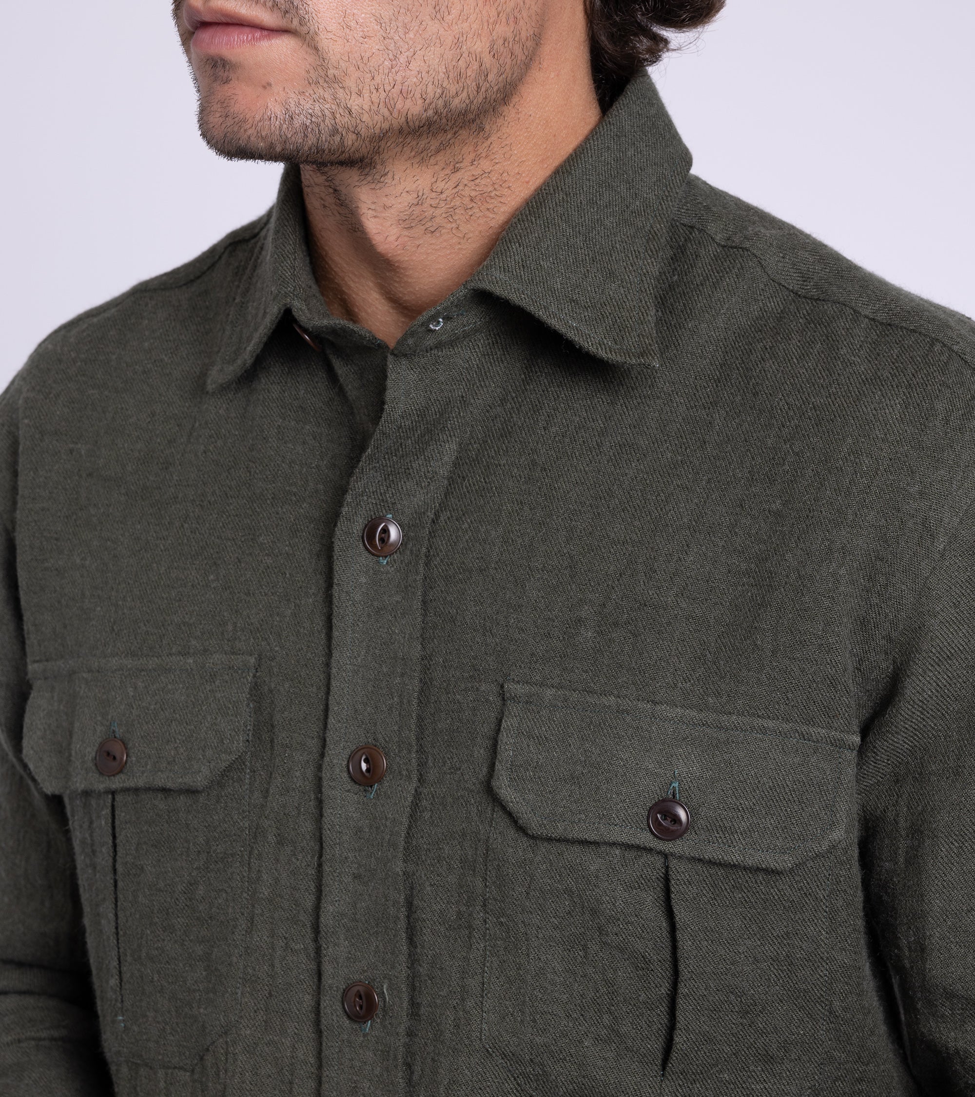 Salvatore Piccolo Wool Linen Military Shirt: Olive