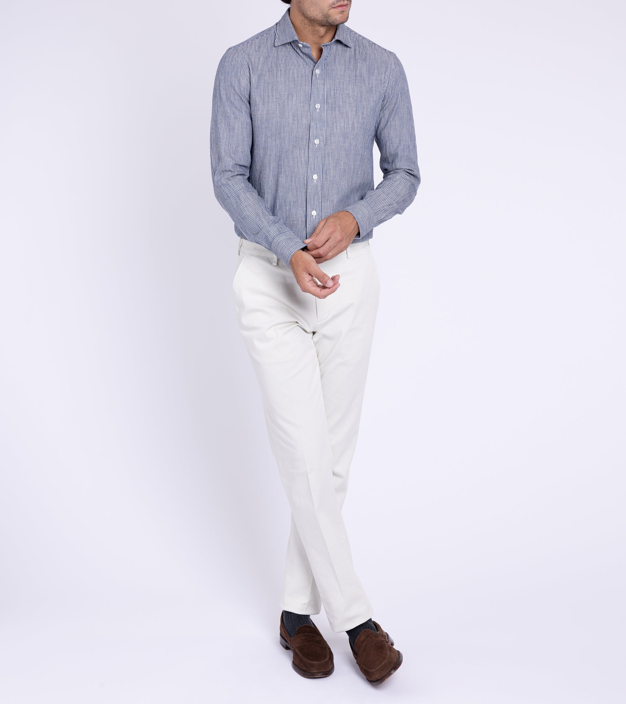 Salvatore Piccolo Selvedge Cotton Striped Shirt: Dark Blue