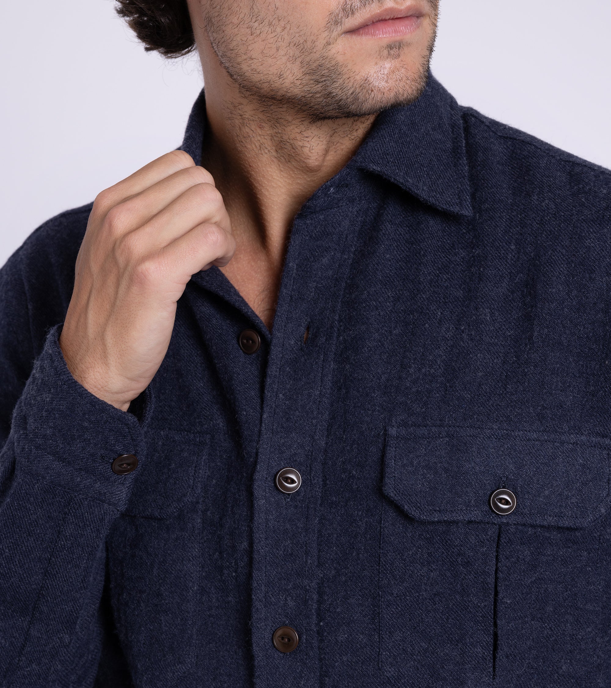 Salvatore Piccolo Wool Linen Military Shirt: Blue