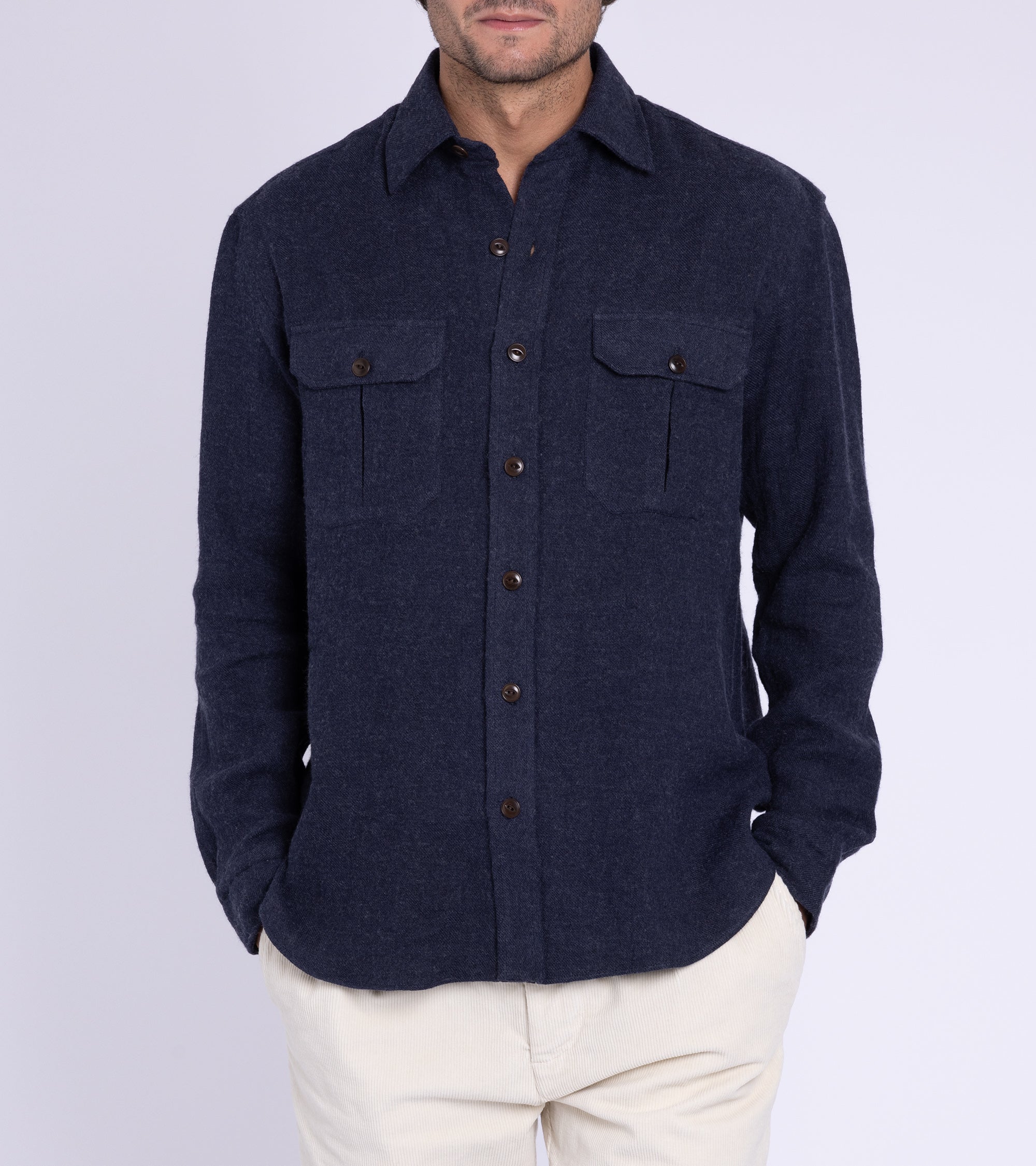 Salvatore Piccolo Wool Linen Military Shirt: Blue