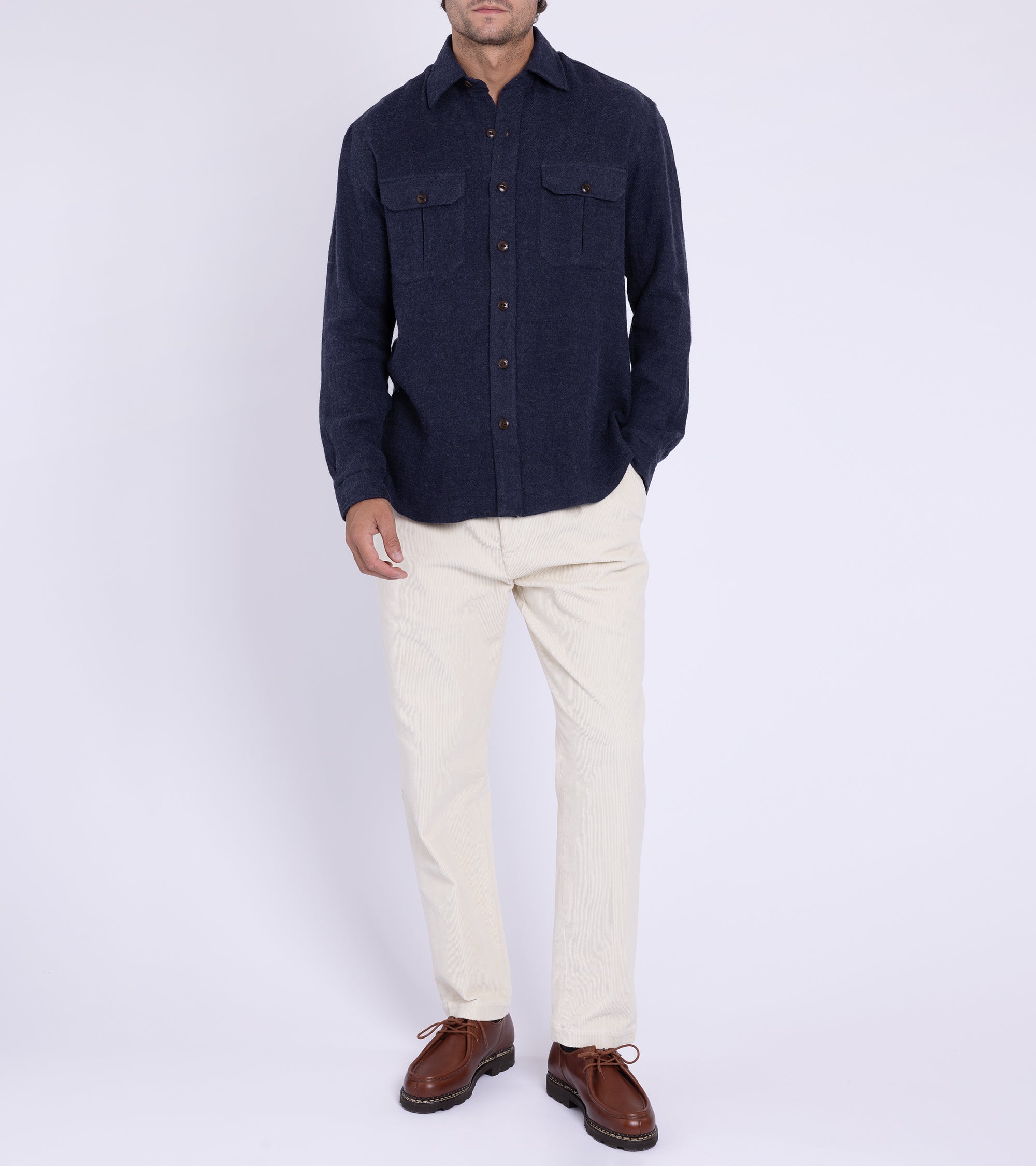 Salvatore Piccolo Wool Linen Military Shirt: Blue